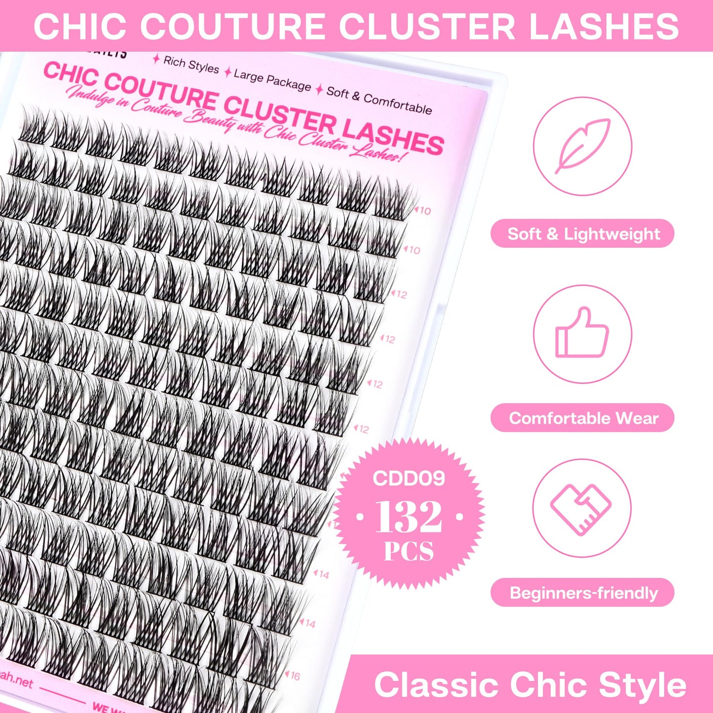 CALAILIS Lash Clusters DIY Cluster Eyelash Extensions 132pcs Natural Cluster Lashes Mega Volume Individual Lashes Reusable Wispy Eyelash Clusters (CDD09,D-10-16MIX)