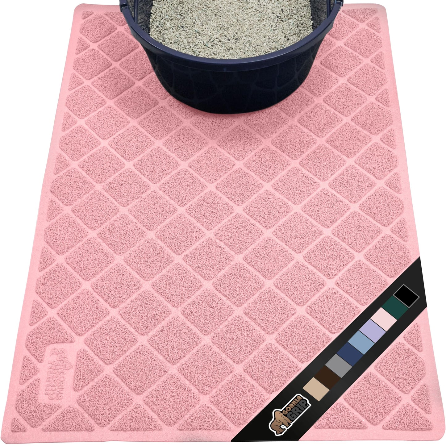 The Original Gorilla Grip Water Resistant Cat Litter Box Trapping Mat, Easy Clean, Textured Backing, Traps Mess for Cleaner Floors, Less Waste, Stays in Place for Cats, Soft on Paws, 24x17 Pink