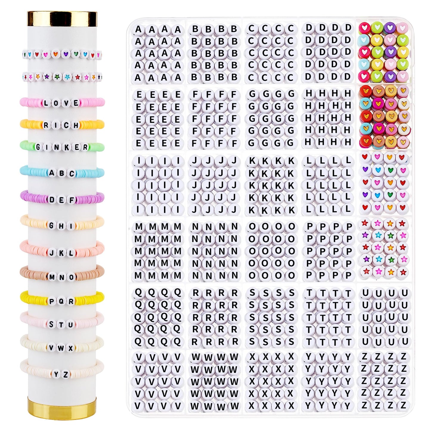 richginker 2400pcs Letter Beads Charms Bracelet Making kit, Friendship Bracelet Assorted Alphabet Beads Accessories for Key Chain Arts Crafts Birthday Gifts 4x7mm