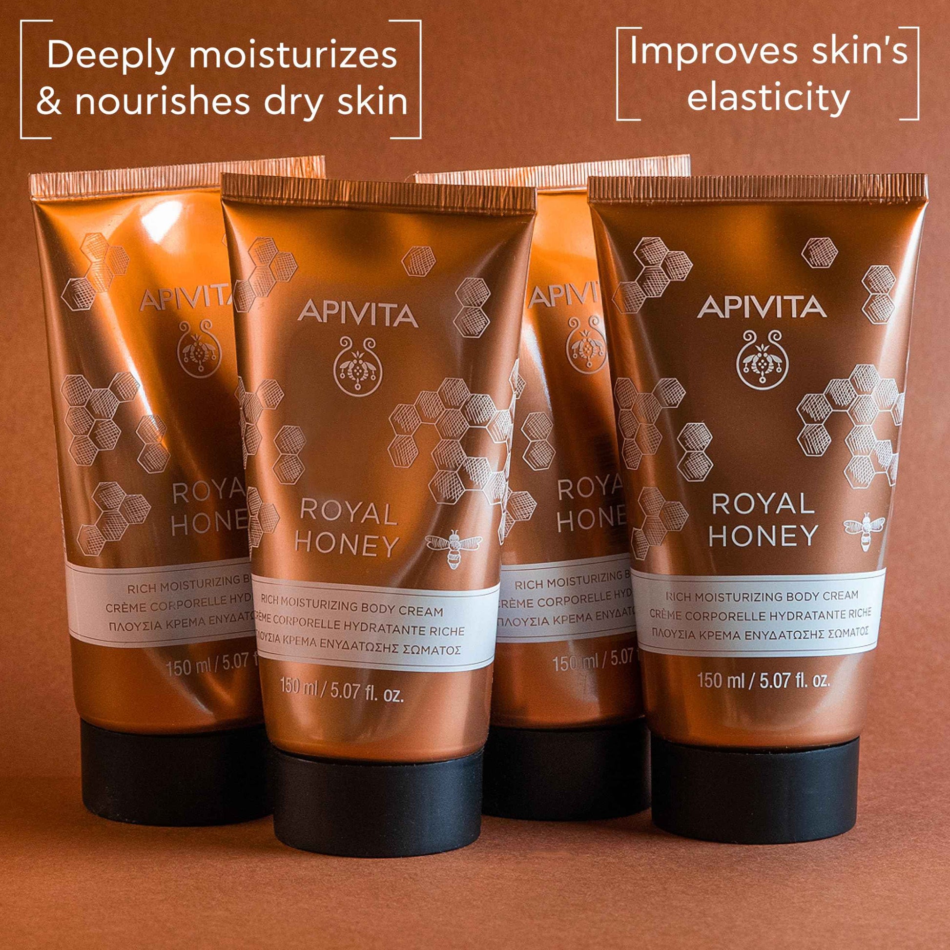 Apivita Royal Honey Rich Moisturizing Body Cream | Deeply Moisturizes, Nourishes & Replenishes with Honey & Beeswax, 150 mL / 5.07 oz