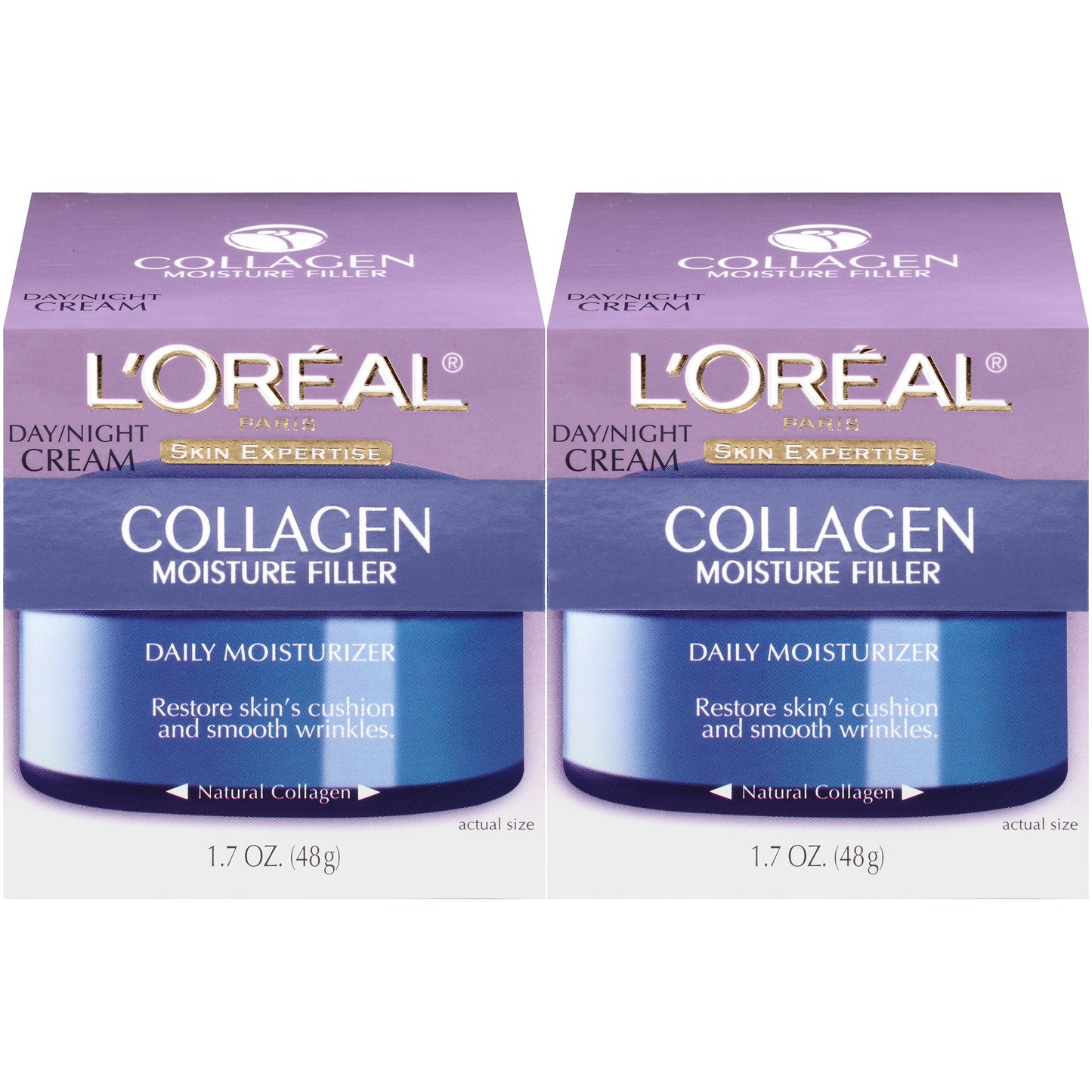 L'Oreal Paris Skincare Collagen Face Moisturizer, Day and Night Cream, Anti-Aging Face, Neck and Chest Cream to smooth skin and reduce wrinkles, 1.7 oz Pack of 2