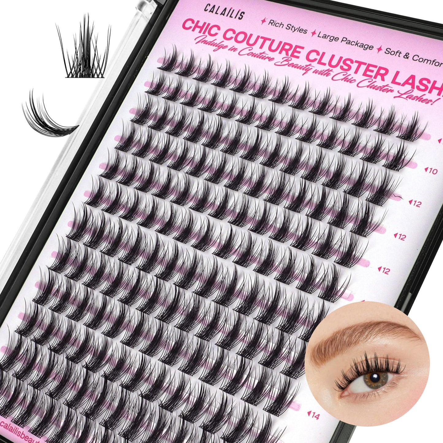 CALAILIS Cluster Lashes DIY Eyelash Extensions 156pcs Natural Lash Clusters Mega Volume Individual Lashes Wispy Eyelash Clusters(DD509,D-10-16MIX)