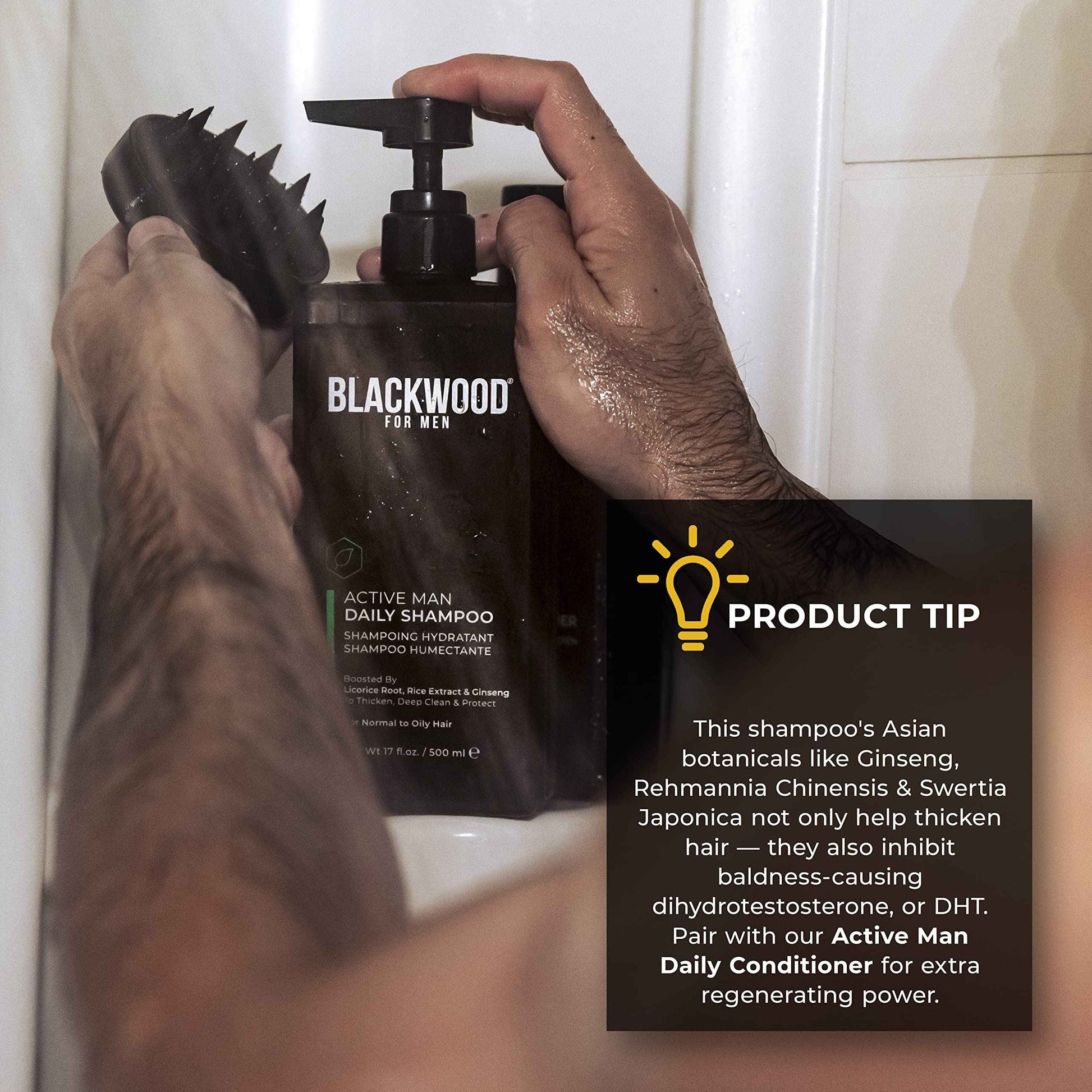 Blackwood For Men Active Man Daily Shampoo (7 Oz), Conditioner (7 Oz), & Pure Moisture Body Wash (17 Oz) Bundle - Men's Thickening Formula for Hair Loss & Dandruff - Sulfate, Paraben, & Cruelty Free