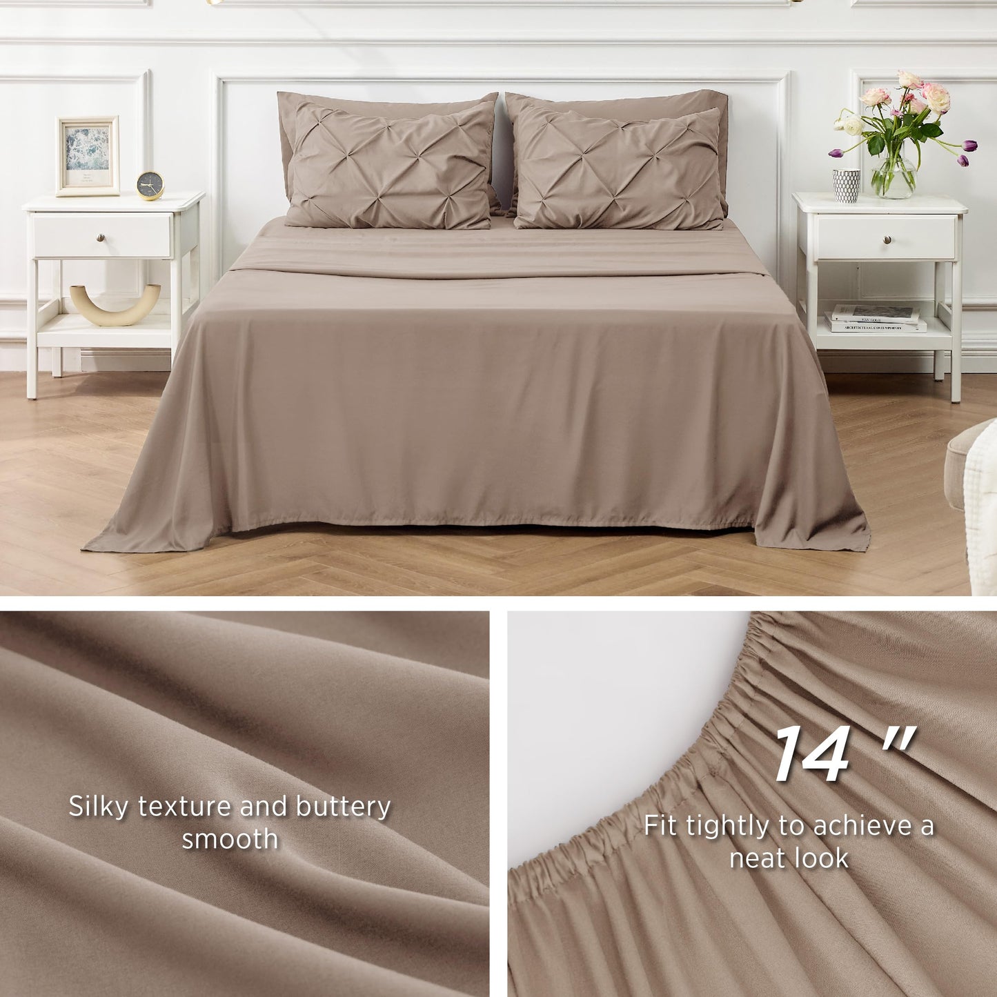 Bedsure Twin Comforter Set with Sheets - 5 Pieces Twin Bedding Sets, Pinch Pleat Khaki Twin Bed in a Bag with Comforter, Sheets, Pillowcase & Sham, Kids Bedding Set