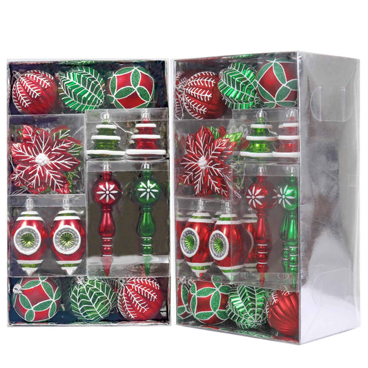 Valery Madelyn Christmas Tree Ornaments Set, 50ct Red Green White Shatterproof Christmas Tree Decorations Bulk, Variety Vintage Decorative Hanging Ball Ornaments for Xmas Trees Holiday Party Decor