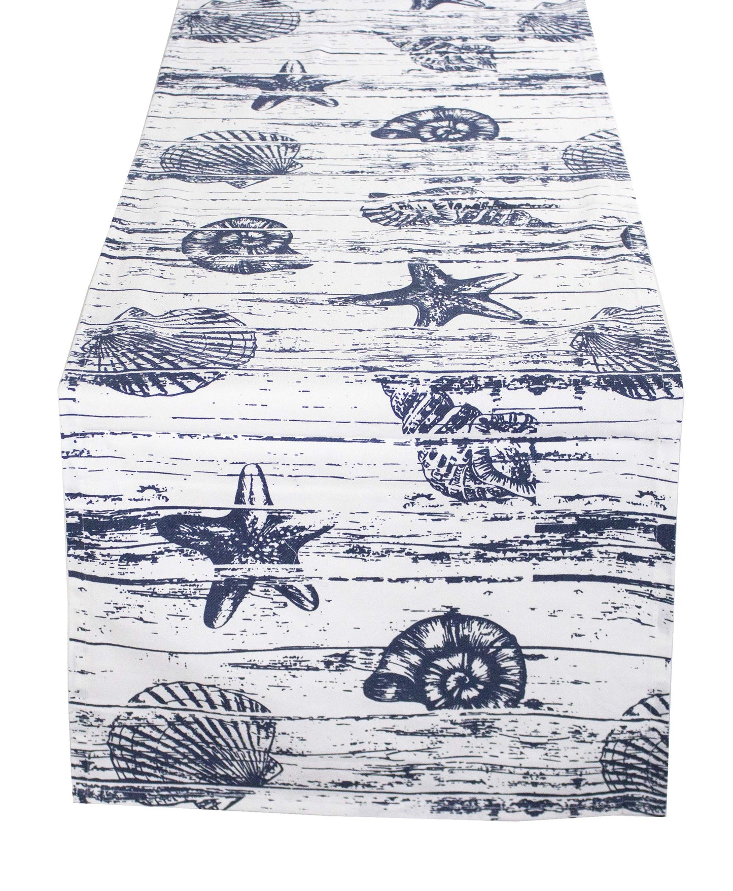 Captiva Island Fennco Styles Collection Nautical Seashell Wood Grain 100% Pure Cotton 14 x 72 Inch Table Runner – Indigo Table Runner for Wedding Banquets, Special Events and Home Décor