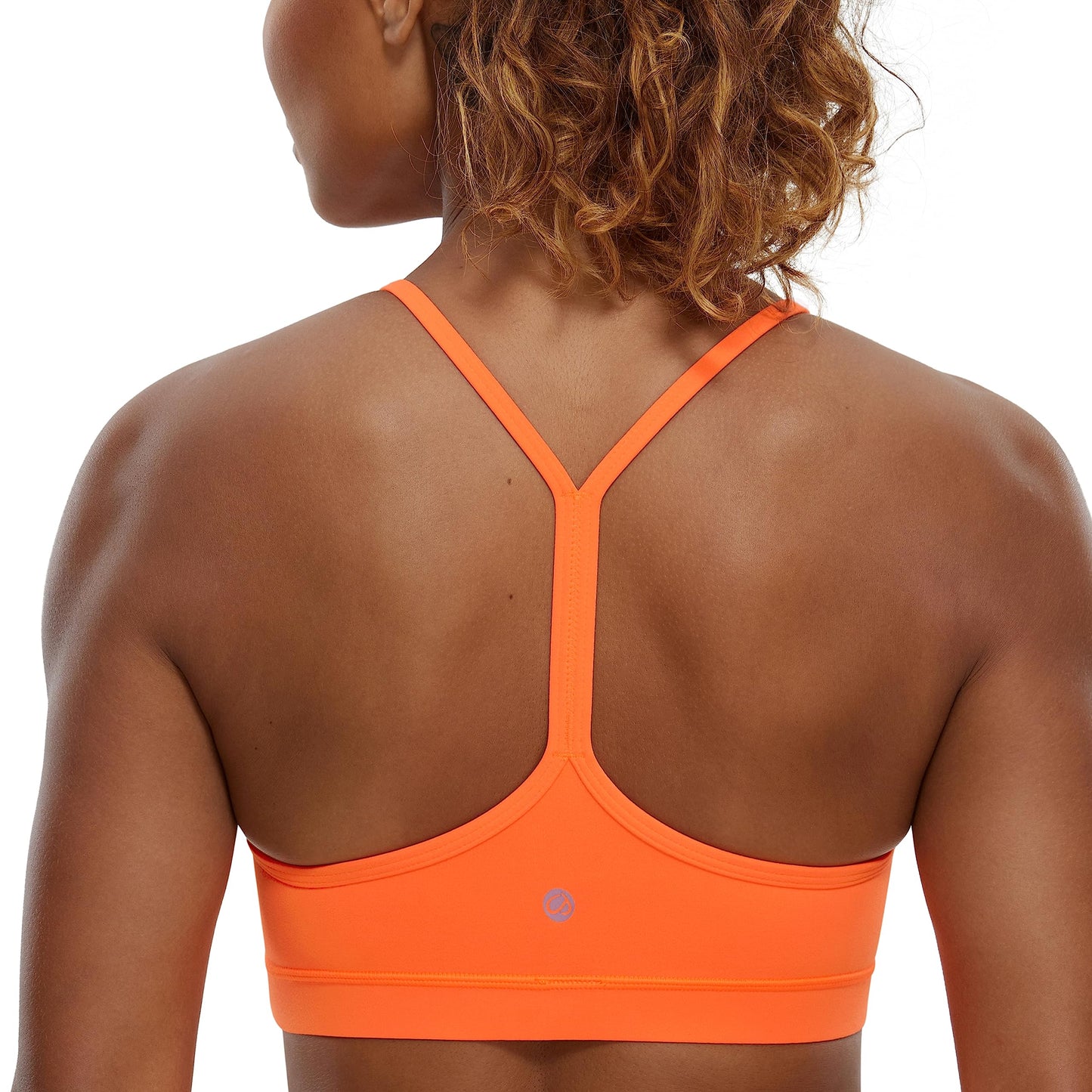 CRZ YOGA Butterluxe Womens Y Back Sports Bra - Padded Racerback Low Impact Spaghetti Thin Strap Workout Yoga Bra Neon Orange X-Small