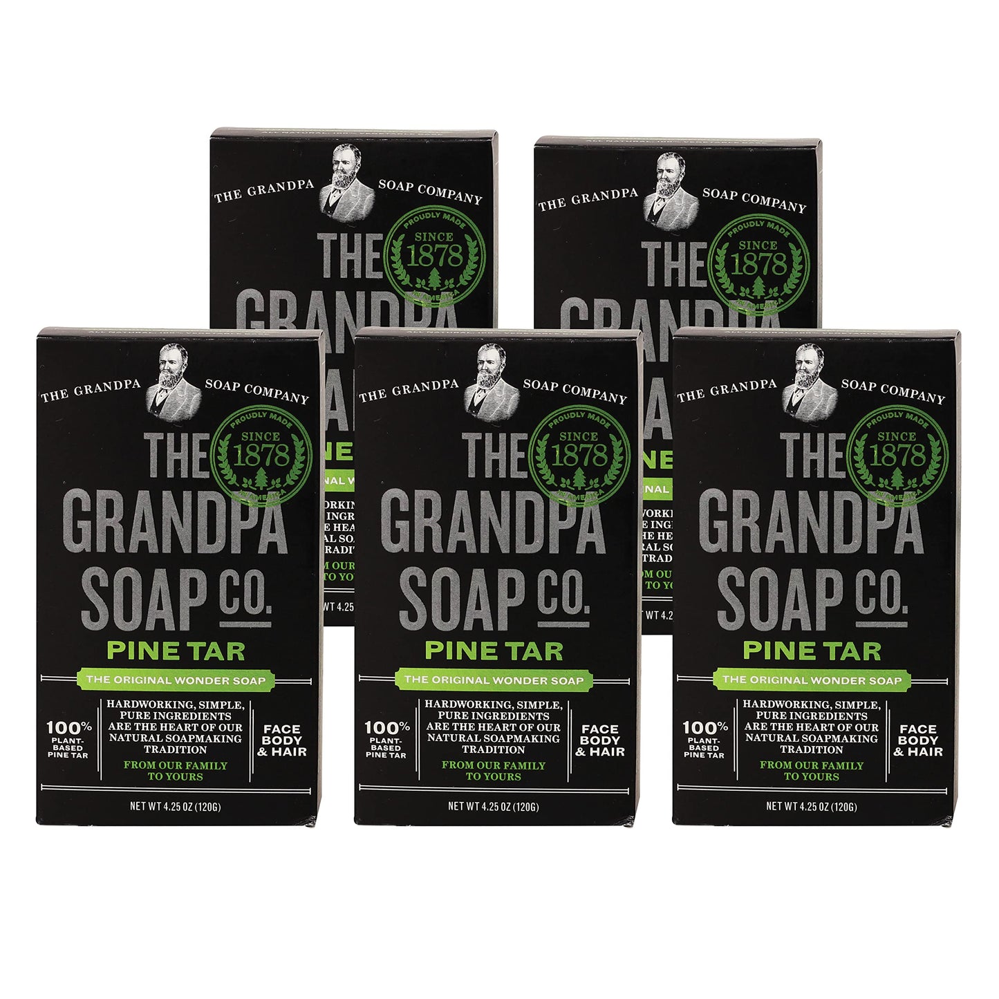 Grandpa's Pine Tar Bar Soap by The Soap Company | The Original Wonder Soap | 3-in-1 Cleanser, Deodorizer & Moisturizer | 4.25 Oz. Each, 5 Pack