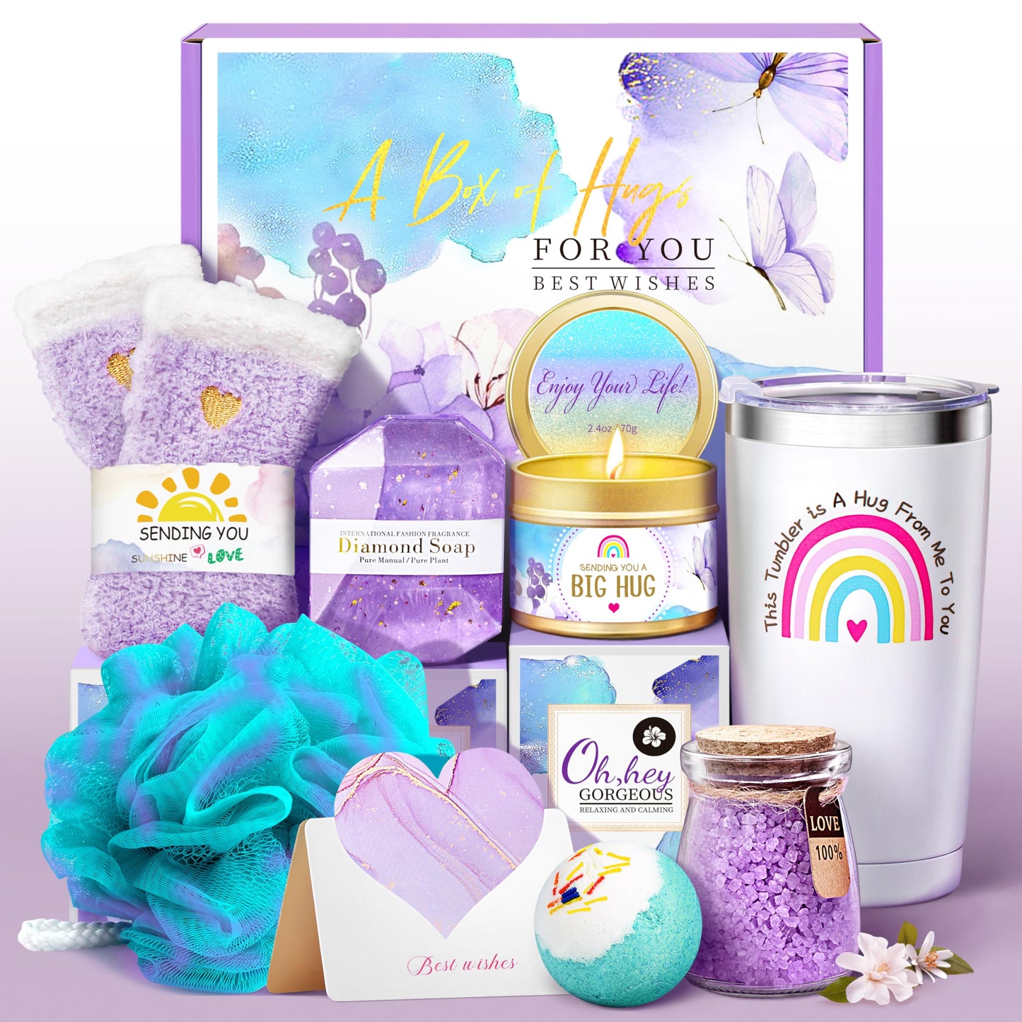 Jumptem Get Well Soon Gifts for Women, Care Package for Women,Feel Better Gifts for Women 8pcs Lavender Birthday Gifts Baskets for Her Mom, Sister, Female Friends