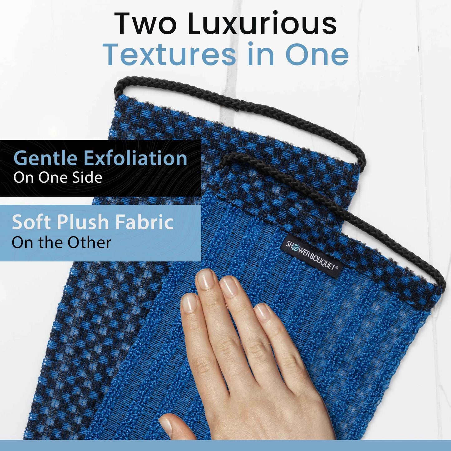 Japanese Exfoliating Washcloth for Back & Body 2-Pack - Charcoal & Silver Ion Exfoliating Towel with Handles - Two-Sided Gentle Exfoliation & Deep Cleanse Body Wash Cloths for Shower - 1 Blue, 1 Green