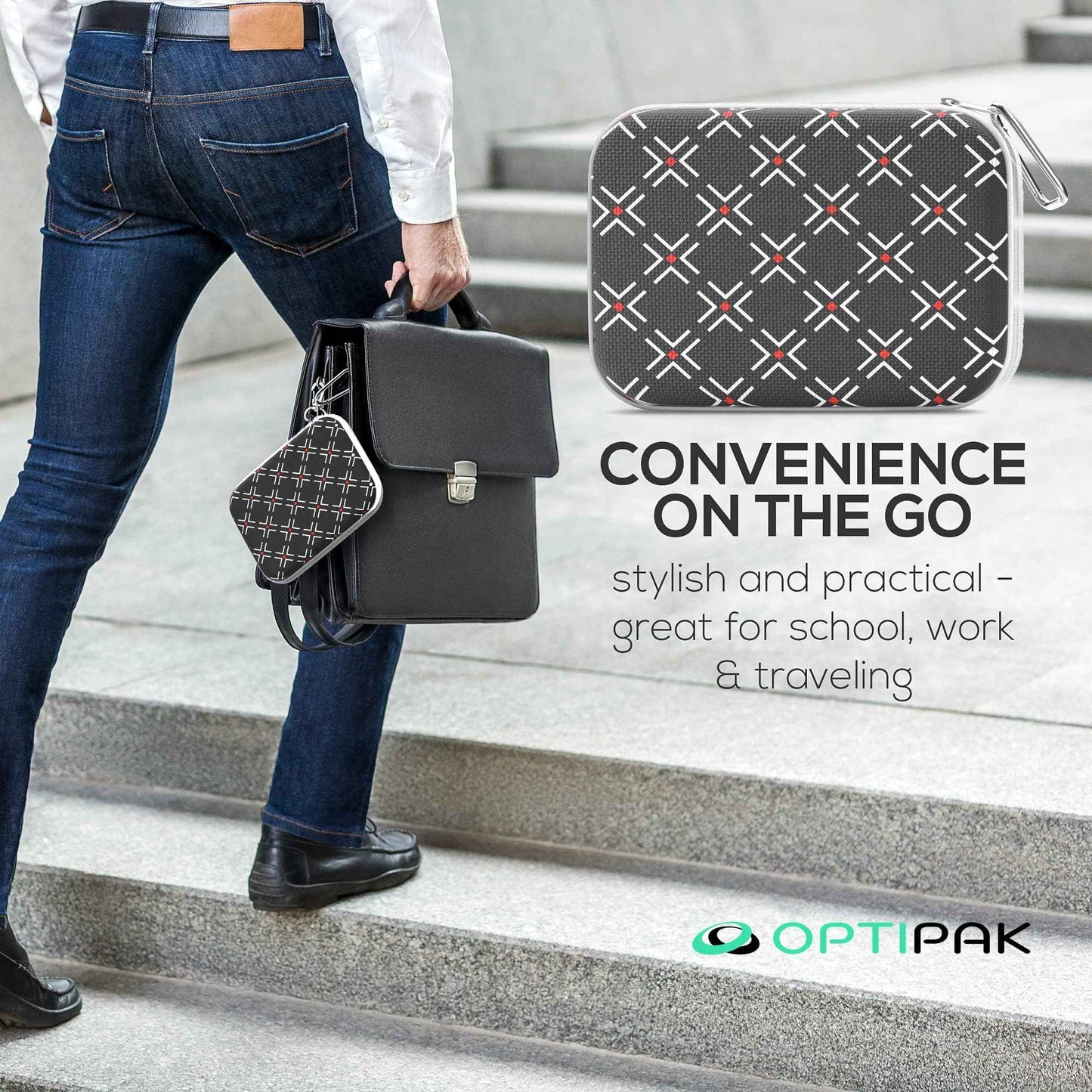 OPTIPAK Slim Multipurpose Purse Pouch | Neoprene Makeup Bag with Zipper Pouch & Carabiner Keychain | Portable Travel Cosmetic Bag, Women’s Travel Makeup Tote (Pack of 1)