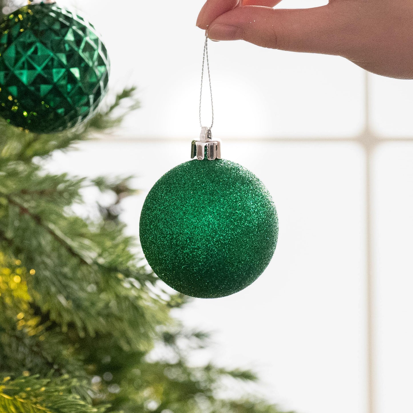 Valery Madelyn Christmas Tree Decorations Set, 24ct Green Shatterproof Christmas Ball Ornaments Bulk, 2.36 Inches Traditional Country Hanging Ornaments for Christmas Trees Xmas 4th of July Holiday