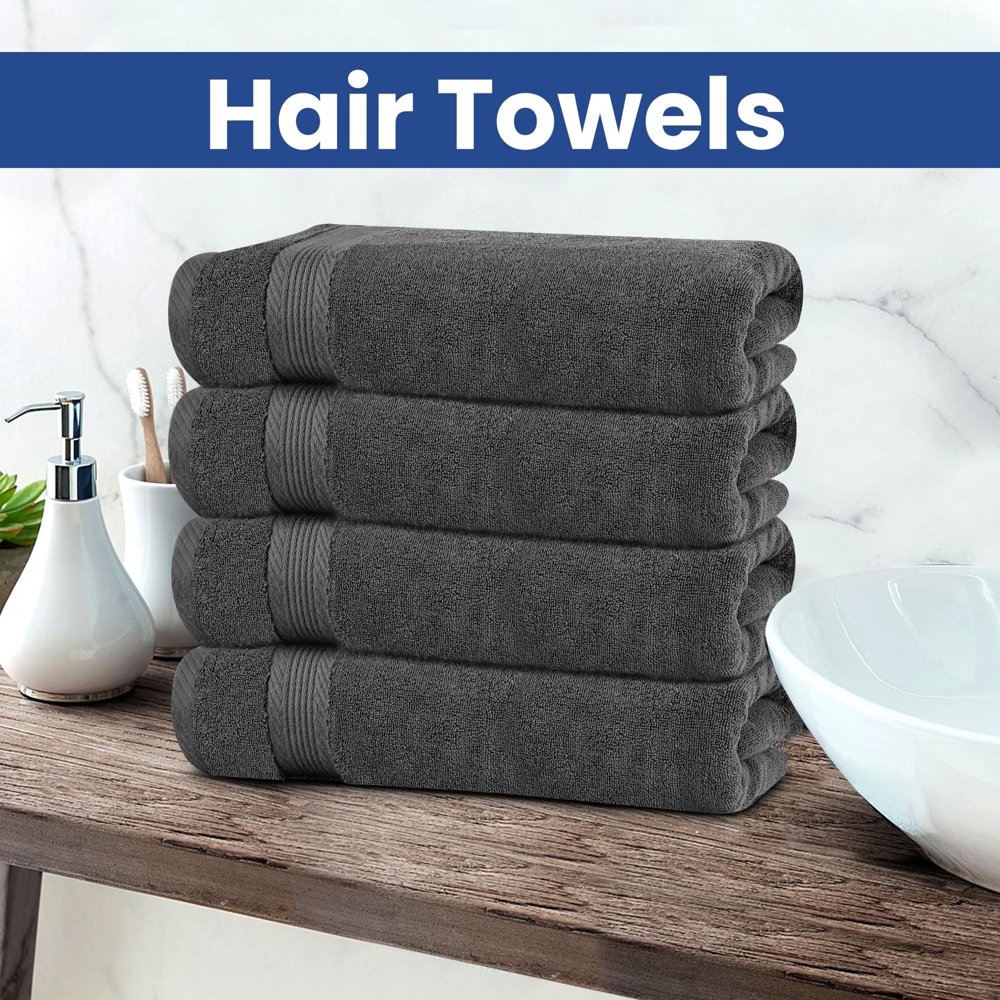 Linteum Textile Supply Premium Hair Drying Towels 100% Ring Spun Cotton Hair Towel for Women, Men, Kids 20x40 inches Quick Dry Salon Towels Hand Towel for Gym, Hair Care, Spa [Pack of 6] 3.3lb Grey