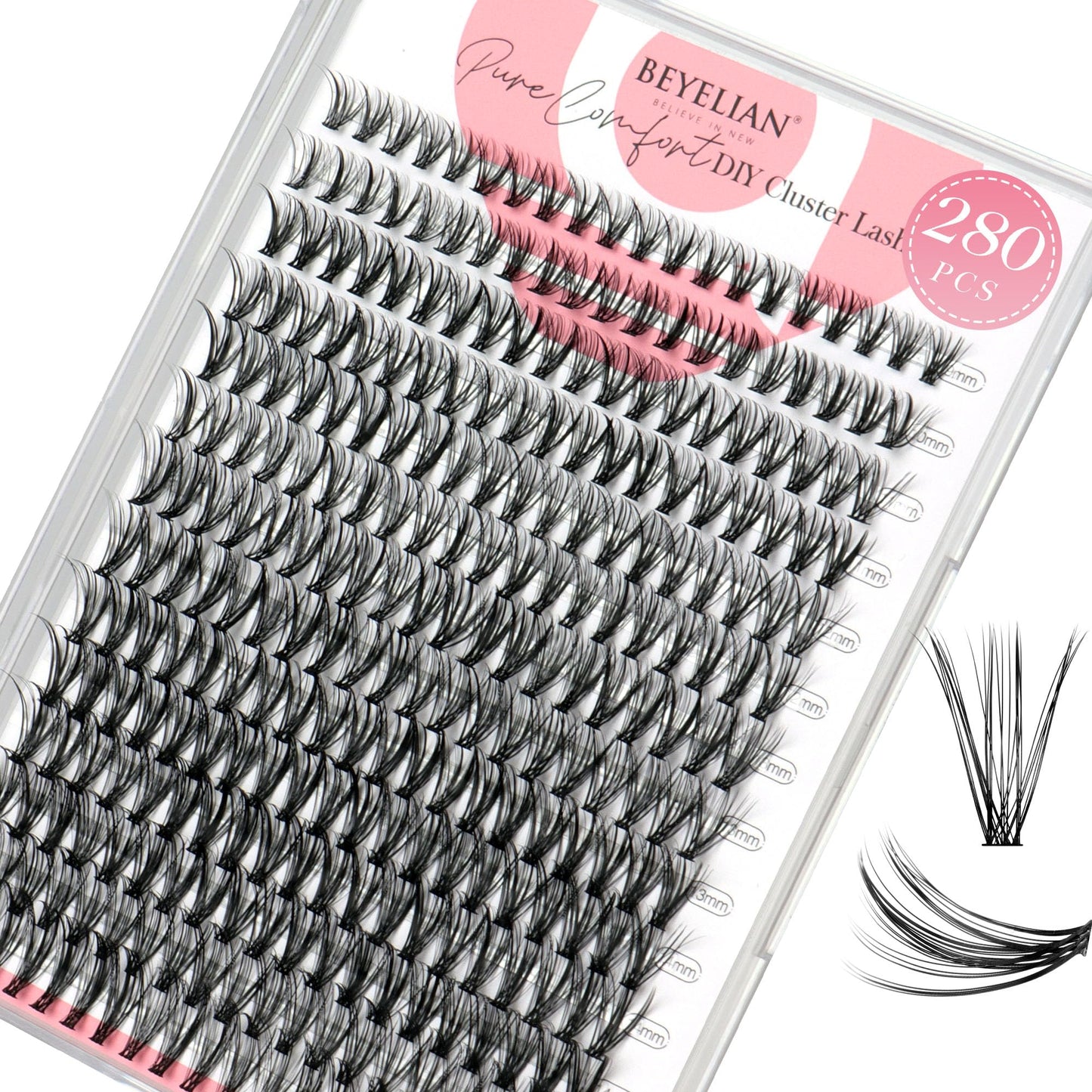 BEYELIAN Lashes Clusters D Curl 280pcs 9-16mm Cluster Lashes Dense Look DIY Eyelash Extensions Super Thin Band & Soft Lashes Reusable Mixed Tray Volume False Lashes (40D)