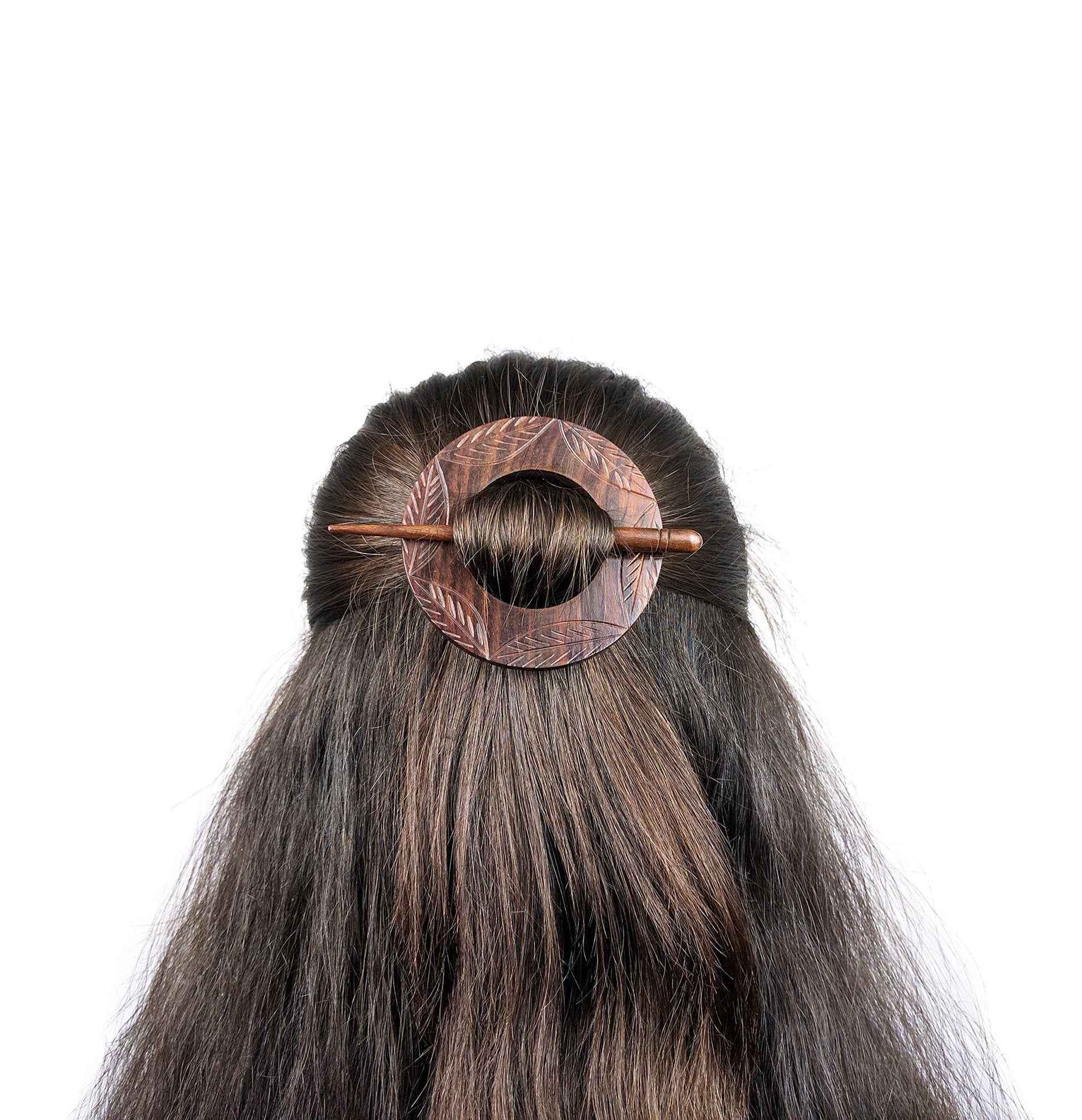 Premium Vintage Polished Wooden Shawl Pins | Hair Barrettes & Hair Clip | Personal & Beauty Care Accessories (Circular Rosewood)