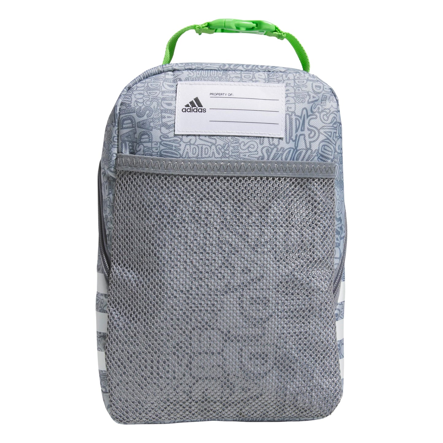 adidas Santiago Insulated Lunch Bag (6.5L) with Clip Lock Handle, Adi Font Madness Stone Grey/Grey/Lucid Lime Green, One Size