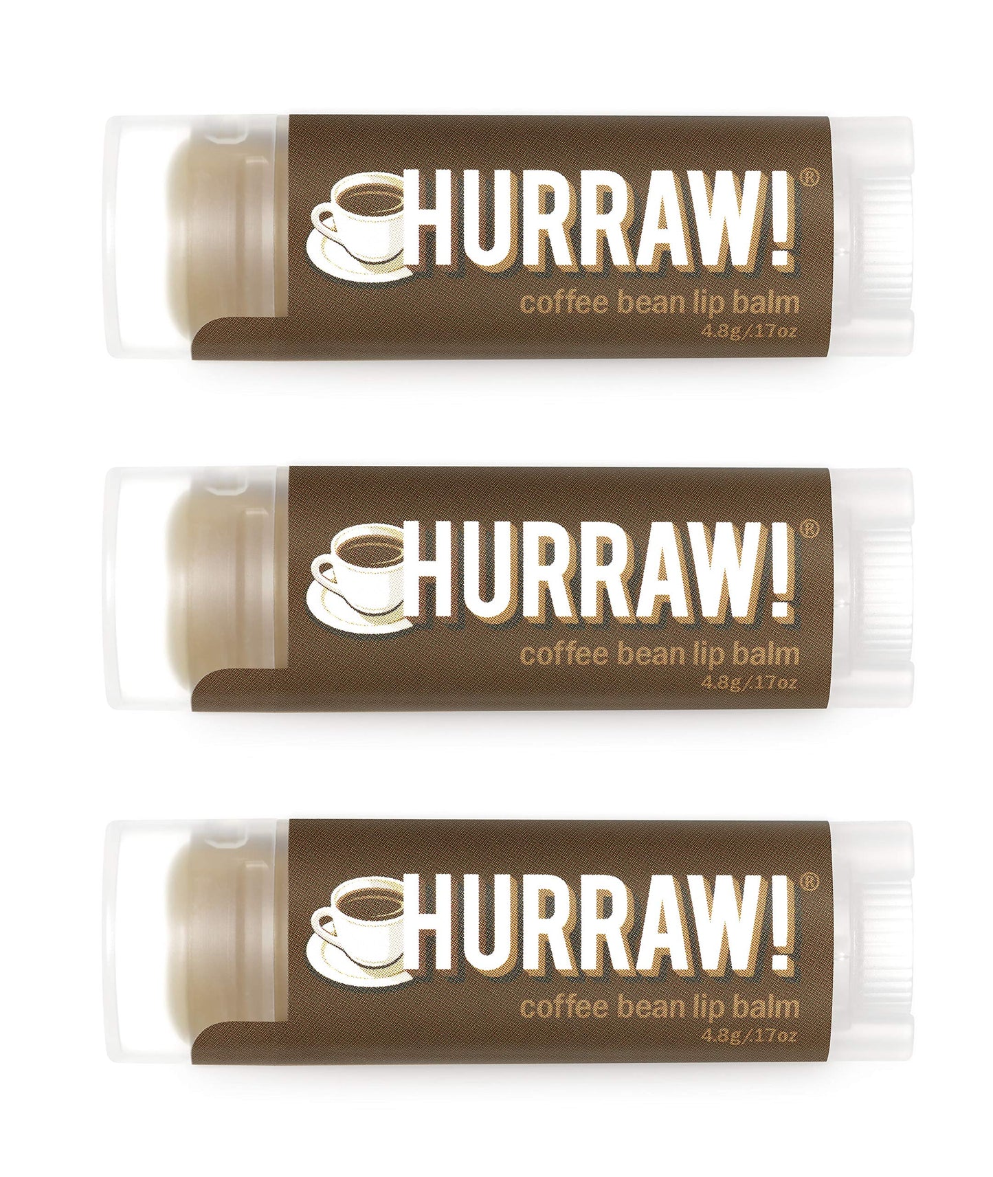 Hurraw! Coffee Bean Lip Balm, 3 Pack: Organic, Certified Vegan, Cruelty and Gluten Free. Non-GMO, 100% Natural Ingredients. Bee, Shea, Soy and Palm Free. Made in USA