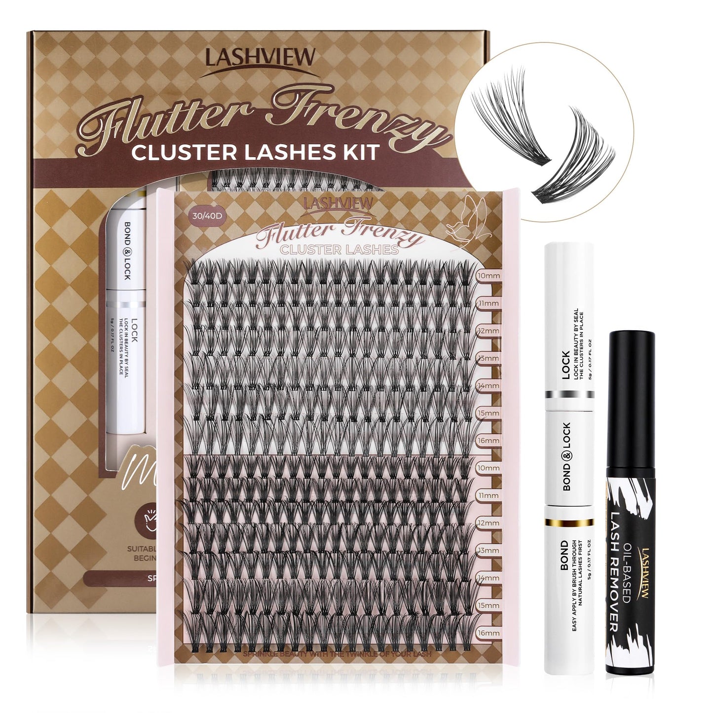 LASHVIEW 30D+40D DIY Eyelash Extension Kit, Cluster Eyelash Extensions, Individual Lashes Kit,Individual Lashes with Glue and Tweezers