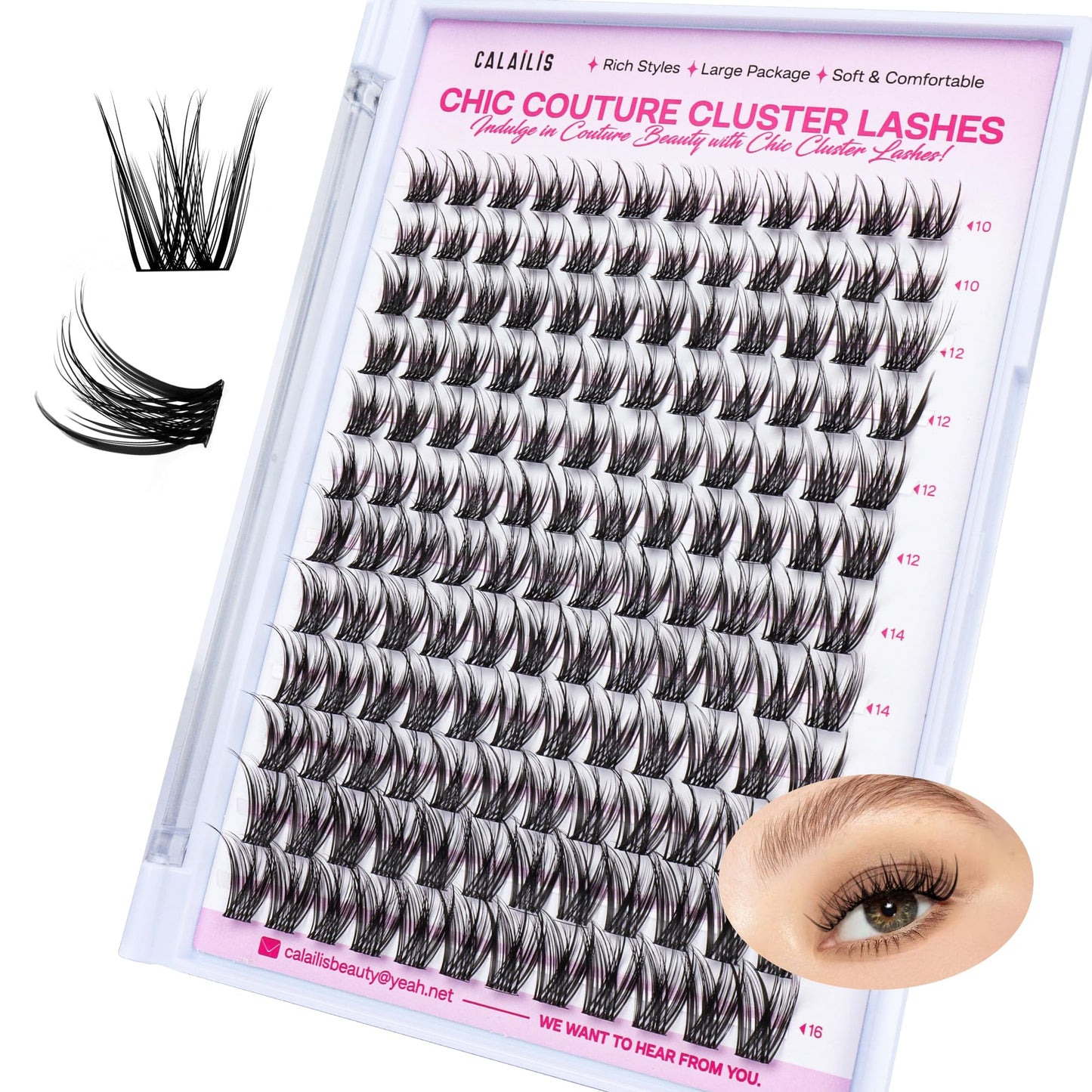 CALAILIS Lash Clusters DIY Cluster Eyelash Extensions 144pcs Natural Cluster Lashes Mega Volume Individual Lashes Reusable Wispy Eyelash Clusters (YY29,D-10-16MIX)