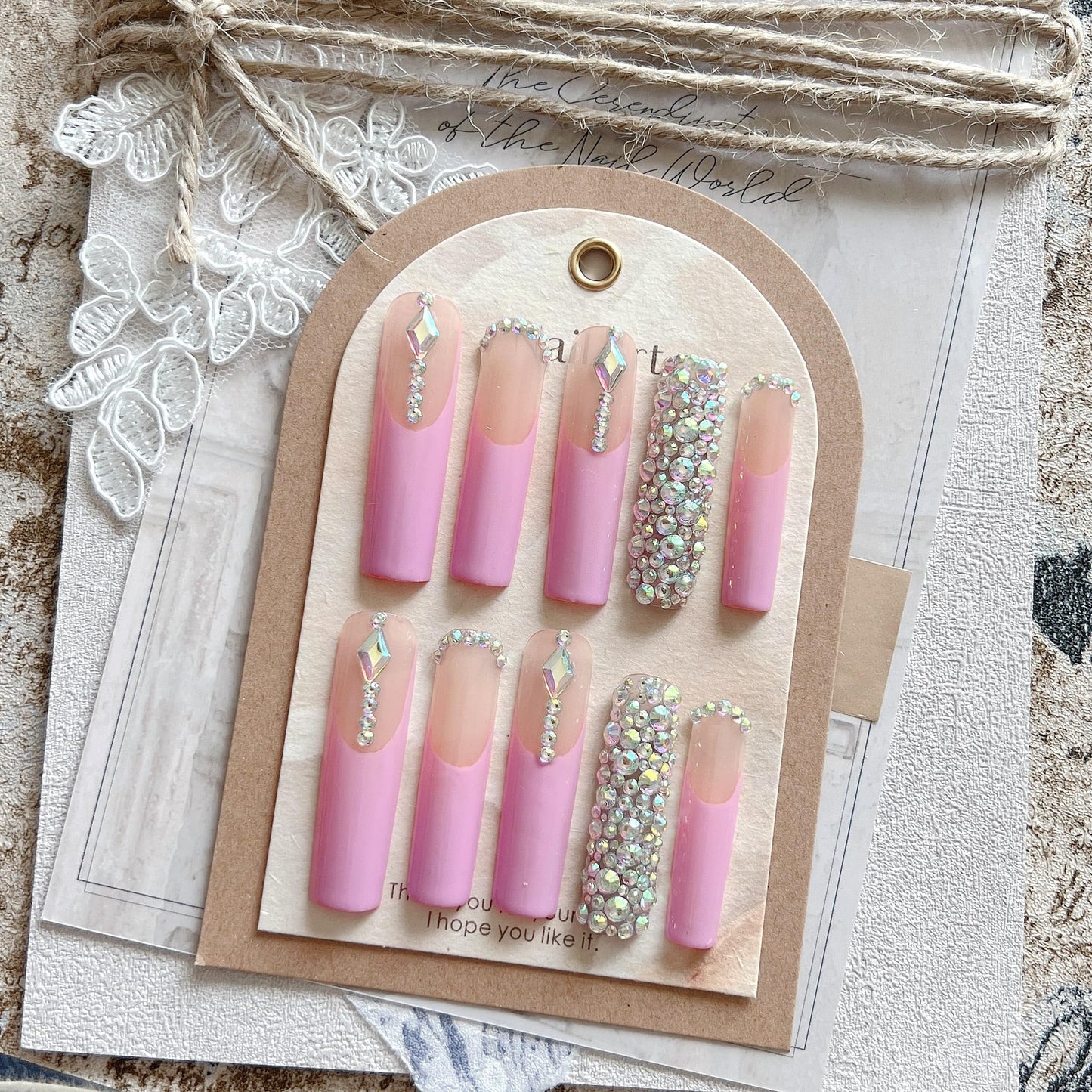 10PCS/SET Glamorous Handmade Press on nails Glitter Crystal AB Rhinestones Gem French Long Coffin Nails Party Nails XXL Long Artifical Tips ZJ-06 (M)