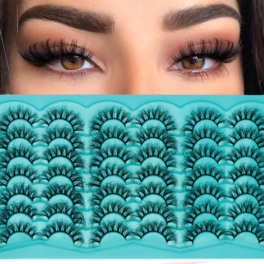 20-25MM Faux Mink Eyelashes 3D Wispy Lashes DCurl Lashes Strip 21Pairs Dramatic False Eyelashes Pack 20MM Natural Lashes Soft&Matte Russian Eyelashes Thick Cat Eye Look Lashes By Anforlin