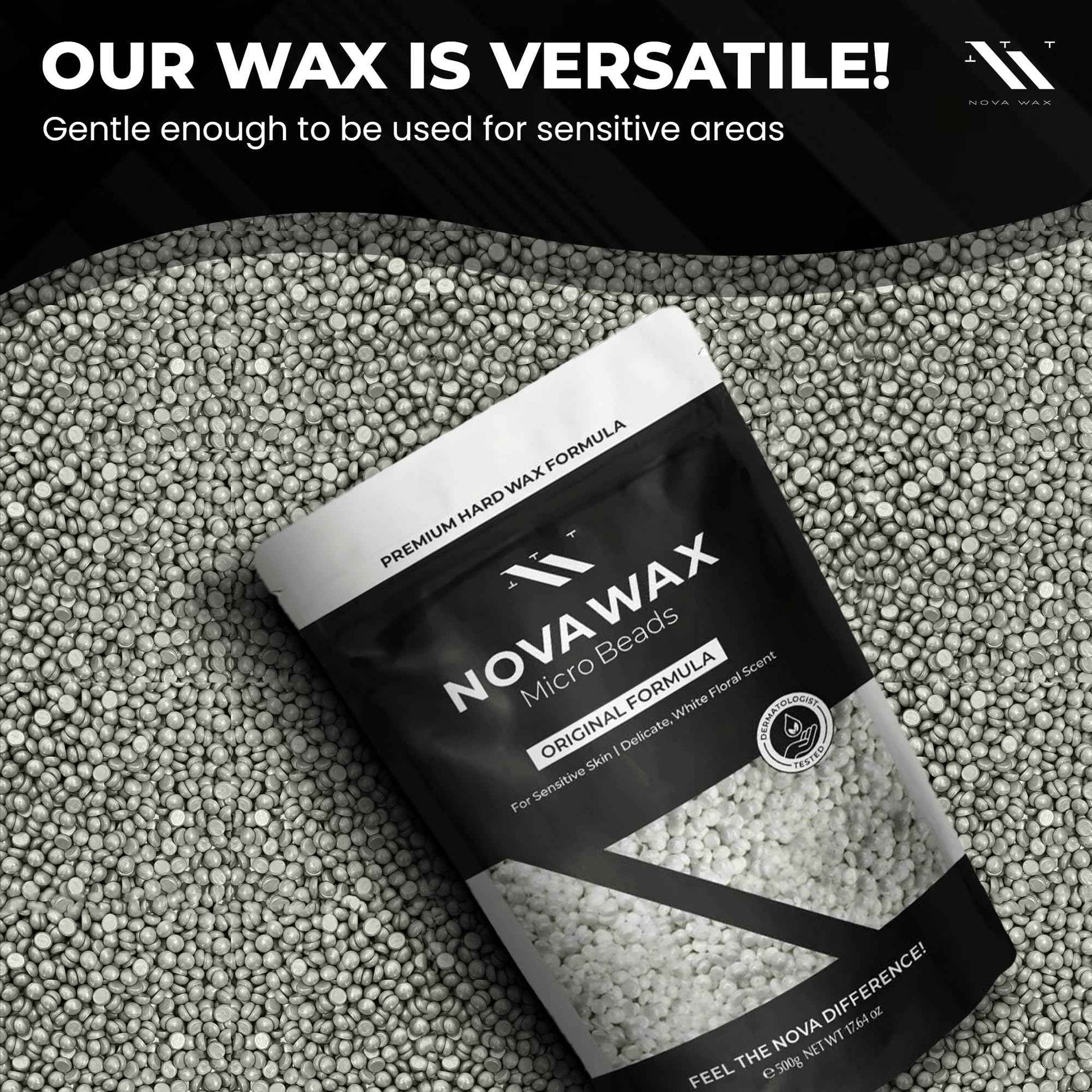 NOVA Wax 500g (1lb) Hard Waxing Beads for Painless Hair Removal, Perfect for Brazilian, Bikini, Face, Legs, Underarm, Back, and Chest