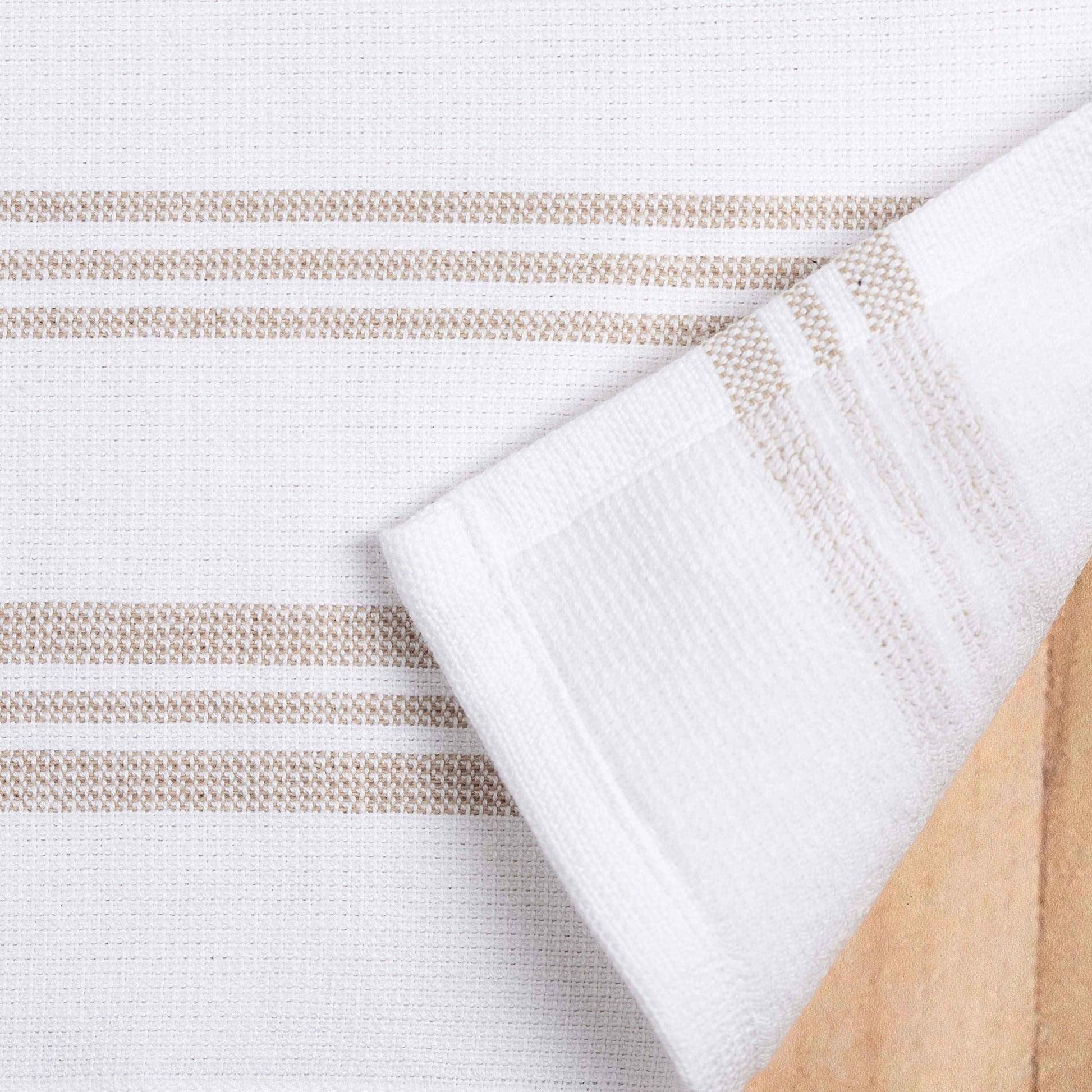 Sticky Toffee Cotton Washcloths Set of 4 – 13x13 in Tan Modern Stripe Terry Towels, Soft and Absorbent Reusable Fingertip Towels, Quick Drying