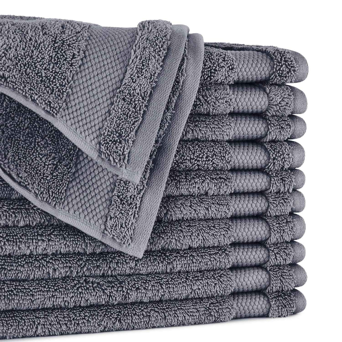 BIOWEAVES 100% Organic Cotton 700 GSM Plush Washcloths 13" x 13" GOTS Certified - Charcoal, Pack of 12