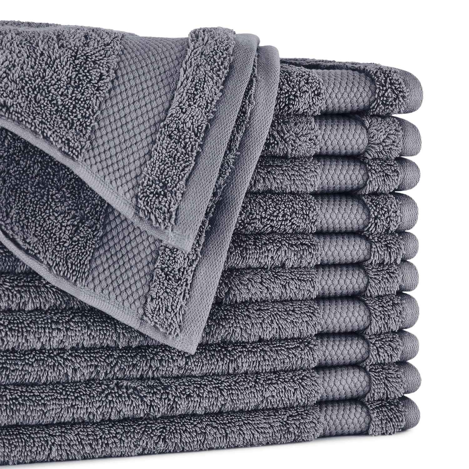BIOWEAVES 100% Organic Cotton 700 GSM Plush Washcloths 13" x 13" GOTS Certified - Charcoal, Pack of 12