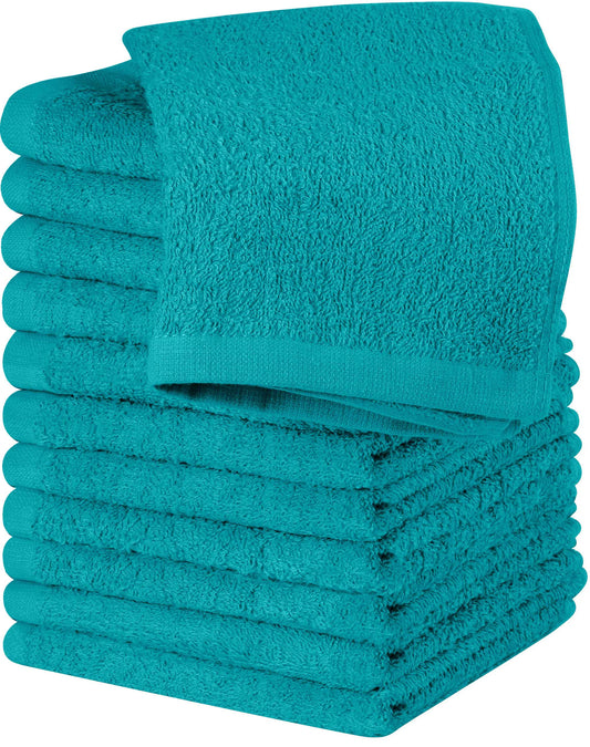 Utopia Towels 12 Pack Cotton Washcloths Set - 100% Ring Spun Cotton, Premium Quality Flannel Face Cloths, Highly Absorbent and Soft Feel Fingertip Towels (Turquoise)