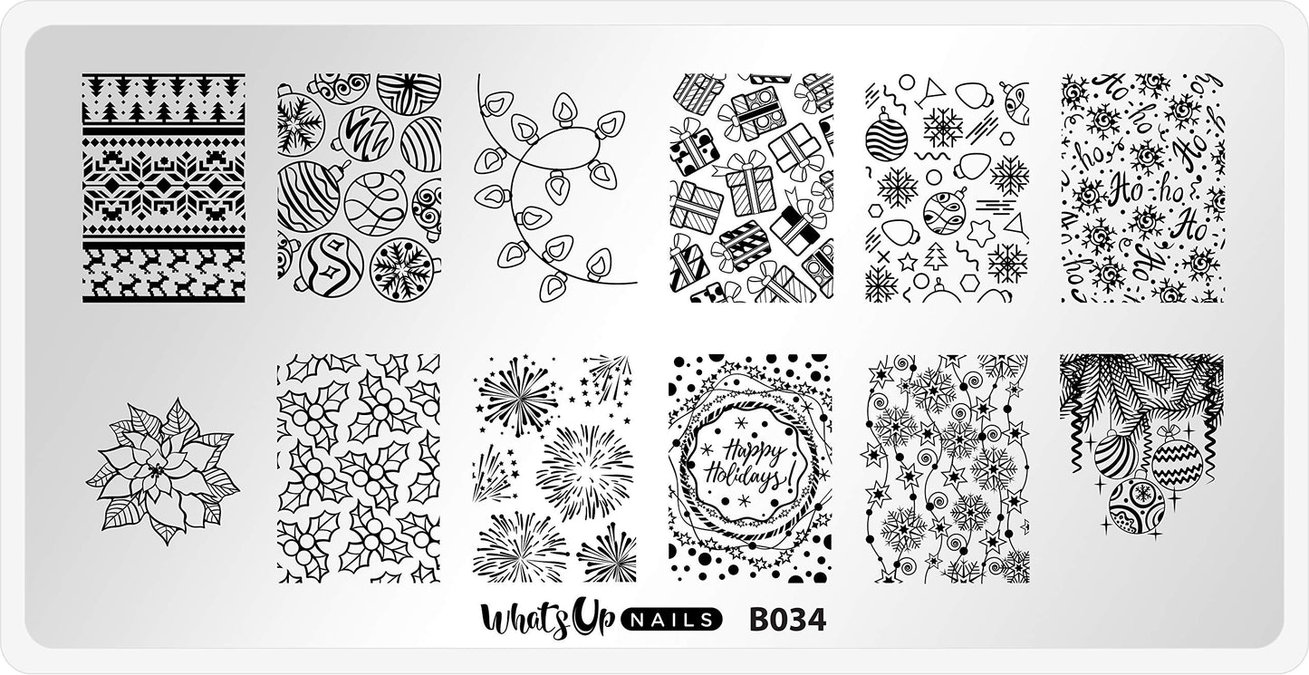 Whats Up Nails - B034 Deck The Nails Stamping Plate for Christmas Winter Nail Art Design