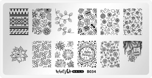 Whats Up Nails - B034 Deck The Nails Stamping Plate for Christmas Winter Nail Art Design