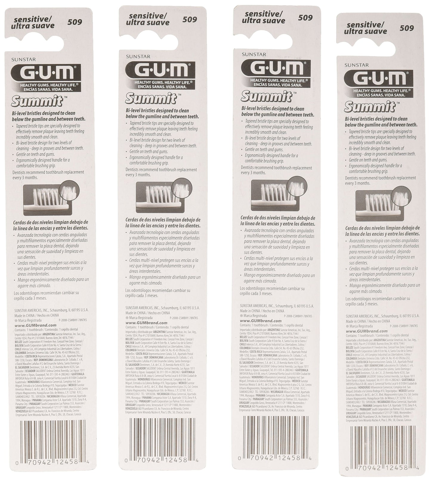 Sunstar 509P GUM Summit+ Toothbrush, Compact Head, Sensitive Bristle (Pack of 12)