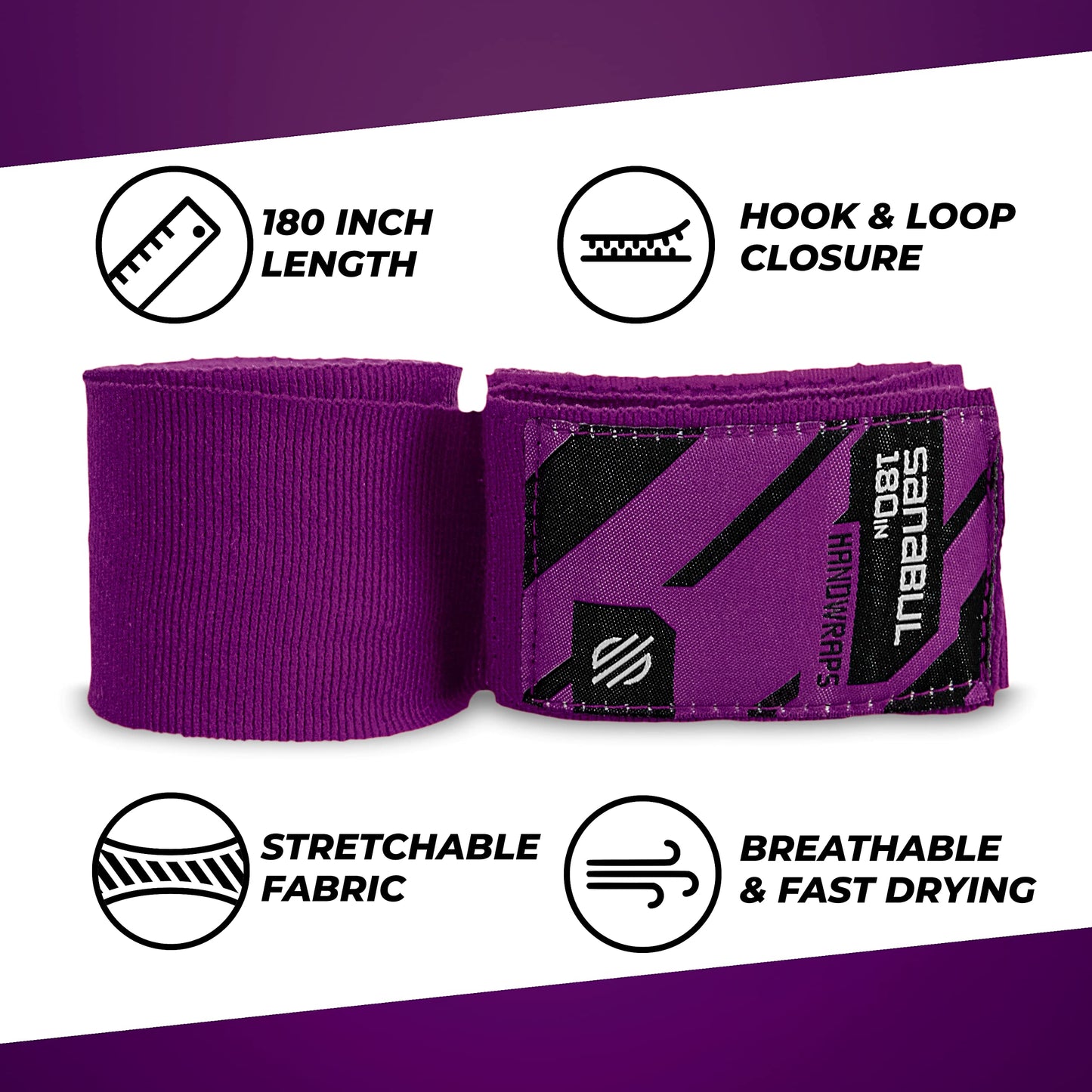 Sanabul Elastic 180 inch Boxing Handwraps | Boxing Gloves Muay Thai MMA Boxing Hand Wraps | Purple, 180"