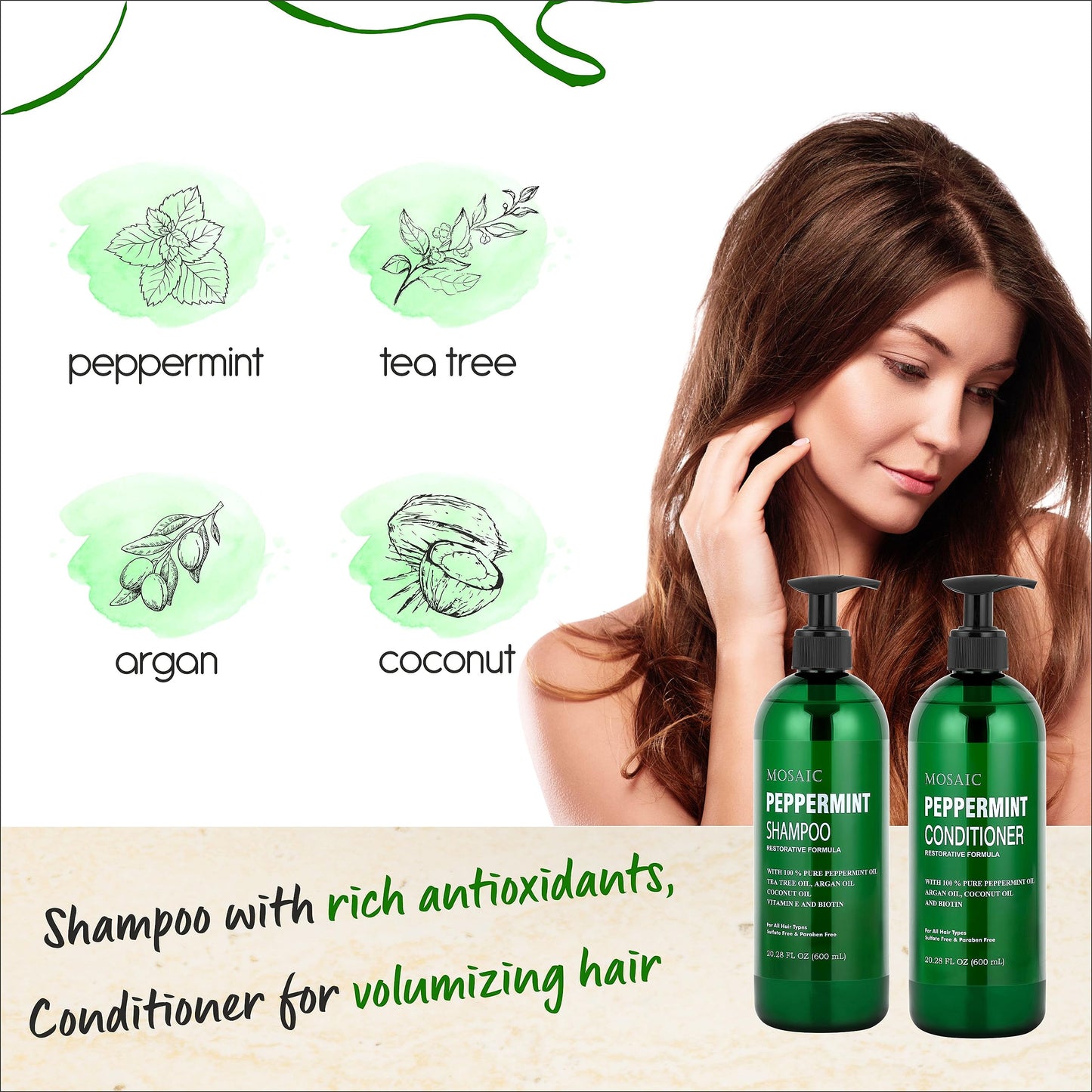 Peppermint Oil Shampoo and Conditioner Set for Hair Growth, For Thinning Hair and Hair Loss Treatments for Women & Men, Hair Thickening Products for Women & Men, Sulfate Free Shampoo 20.2 FL Oz Each