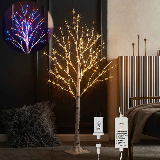 LITBLOOM Lighted Twig Birch Tree Plug in with 8 Functions 4FT 200 Warm White and Multi Color LED Lights for Indoor Outdoor Home Bedroom Christmas Holiday Decoration