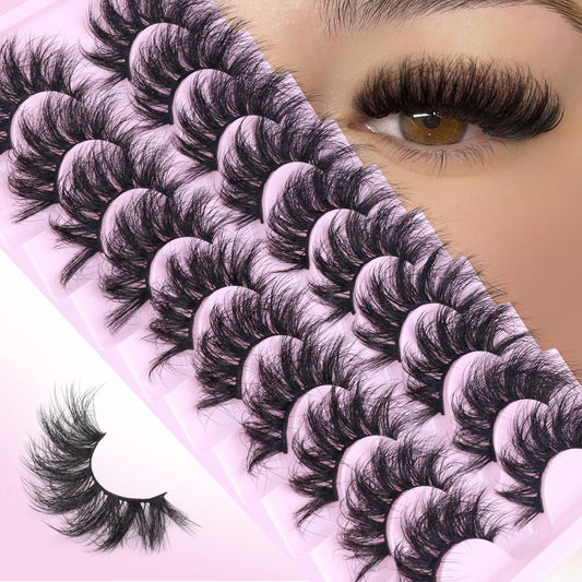 Cat Eye Lashes Fluffy Mink Eyelashes Strip Lashes Natuarl Look Wispy Eye Lashes Pack 5D Volume Fake Lashes Geeneiya