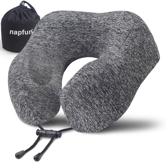 napfun Travel Pillow for Airplane, Premium Memory Foam Neck Pillow for Flight Headrest Sleep, Portable Plane Accessories, Deep Gray