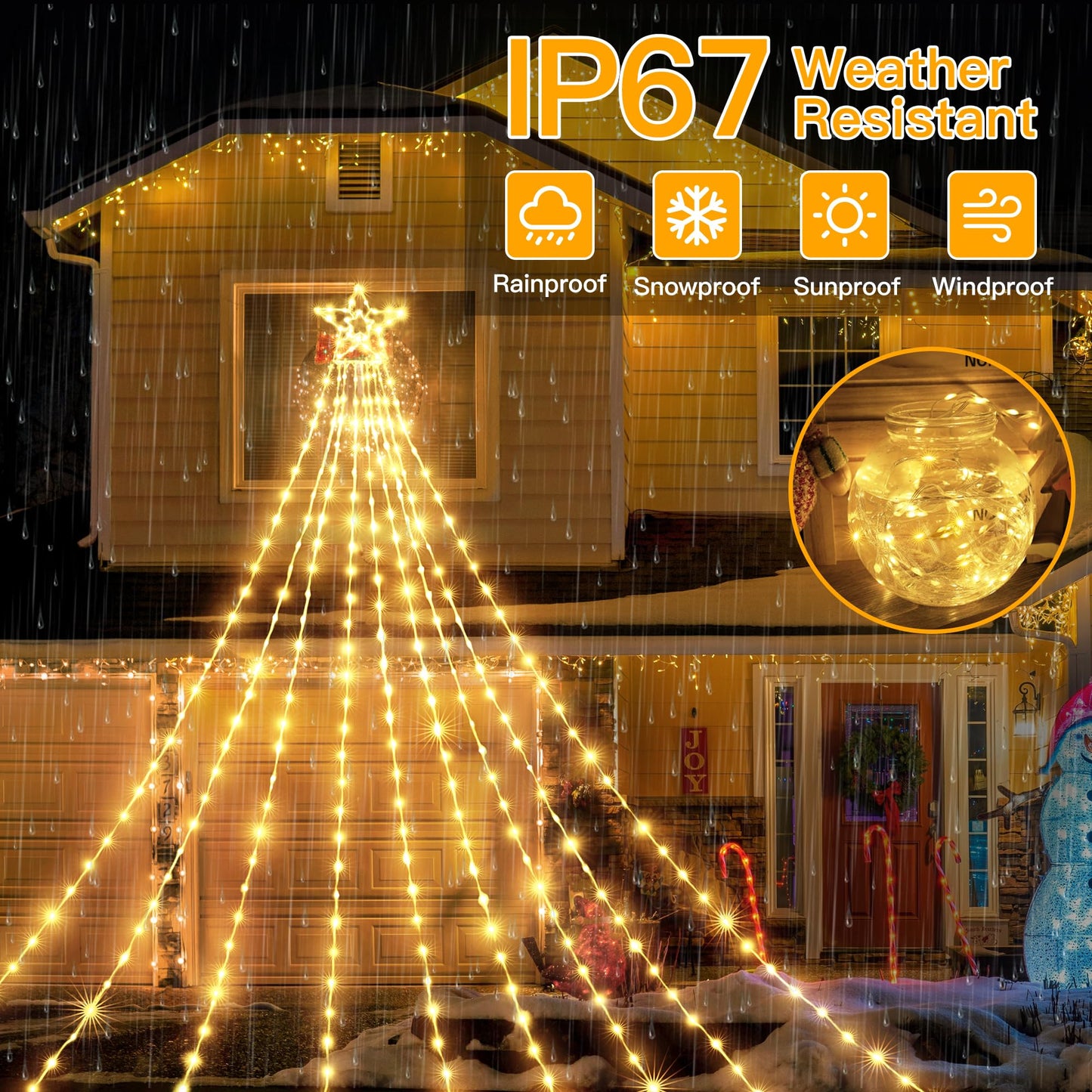 shineshine Christmas Lights 352LED 11.5FT, IP67 Waterproof Outdoor Christmas Decorations with 8 Lighting Modes, Remote Control Warm White Tree Lights for Outside Yard House