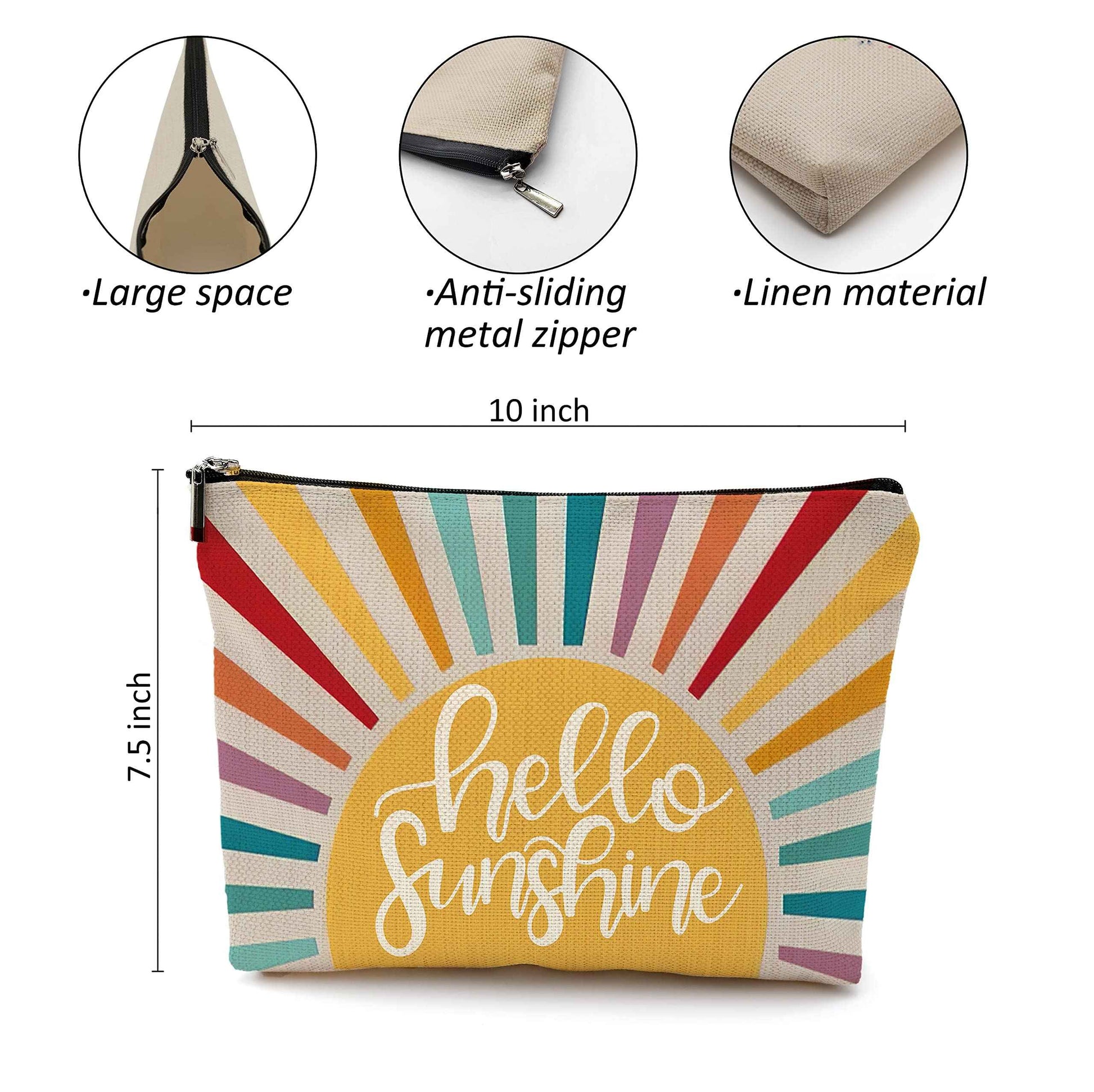 OHSUL Hello Sunshine Inspirational Makeup Bag,Boho Sun Colorful Sunshine Ray Cosmetic Bag Travel Pouch,Boho Travel Makeup Bag,Gifts for Boho Lovers Girls