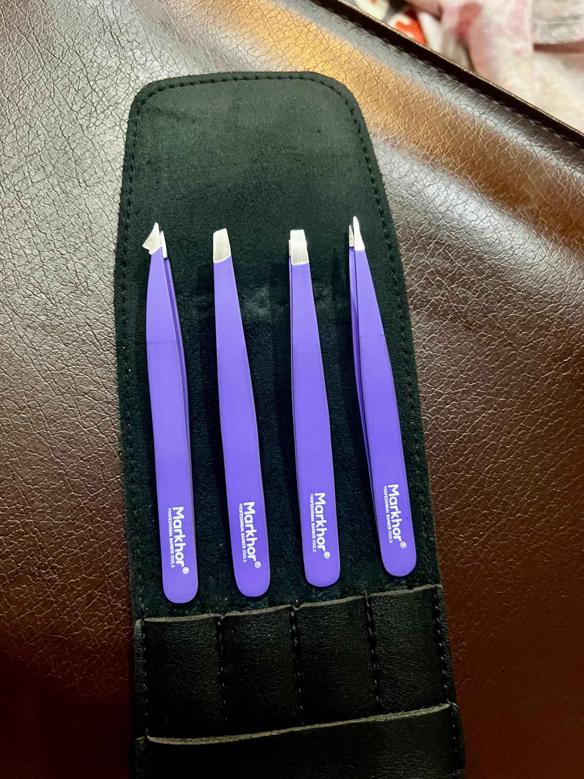 MARKHOR® Purple Petal - Professional Pointed and Slant Tweezers for Eyebrows, Tweezers for Women Facial Hair, Splinter and Ingrown Hair Removal Tweezers, Stainless Steel Precision Eyebrow Tweezers Set