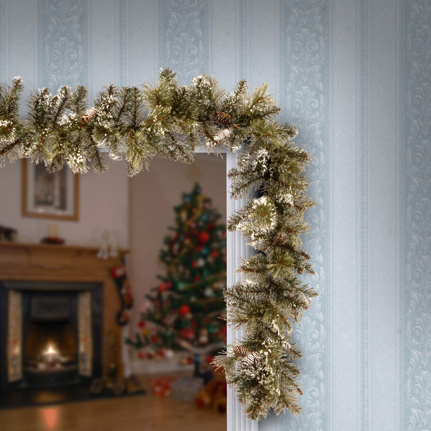 National Tree Company Artificial Christmas Garland, Green, Glittery Pine, Decorated With Pine Cones, Frosted Branches, Christmas Collection, 6 Feet