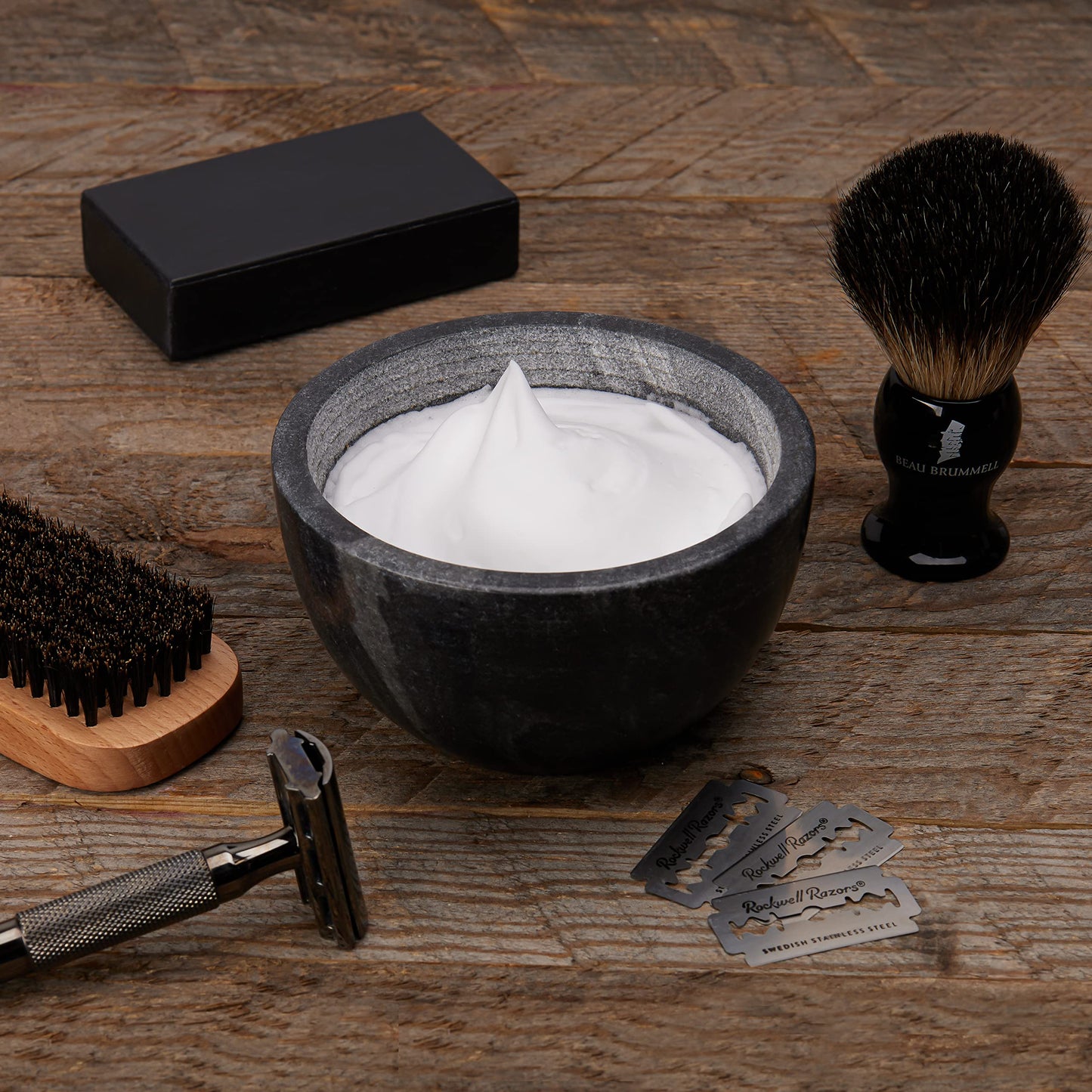 Beau Brummell The Original Marble Shaving Soap Bowl Handmade from 100% Natural Marble with Interior Grooves for Maximum Lather | Heat Retaining Stone Provides a Luxurious Hot Shave Experience