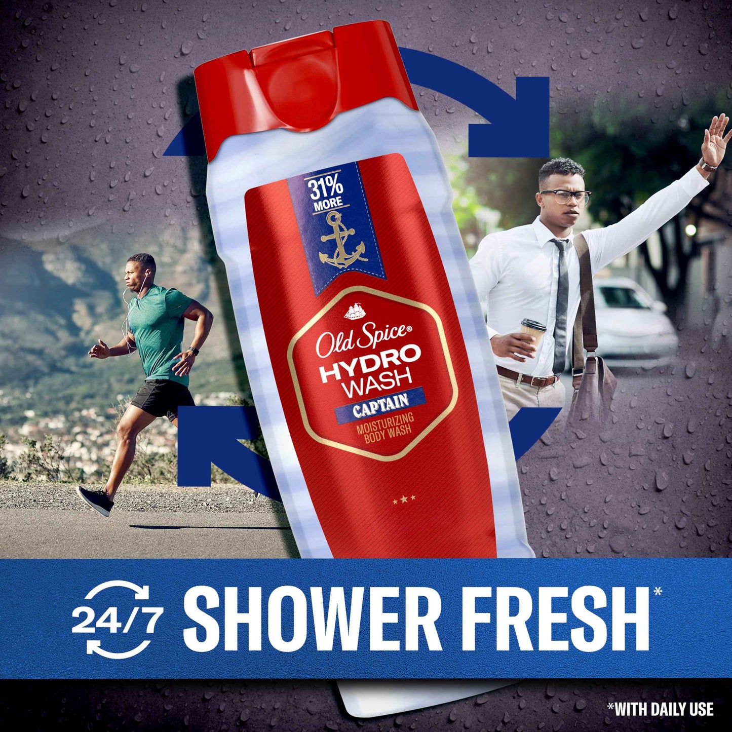 Old Spice Moisturizing Body Wash for Men, Hydro Wash, 2-in-1 Long Lasting Scent & Deep Hydration, 24/7 Shower Fresh, Captain Scent, 21 oz (Pack of 4)