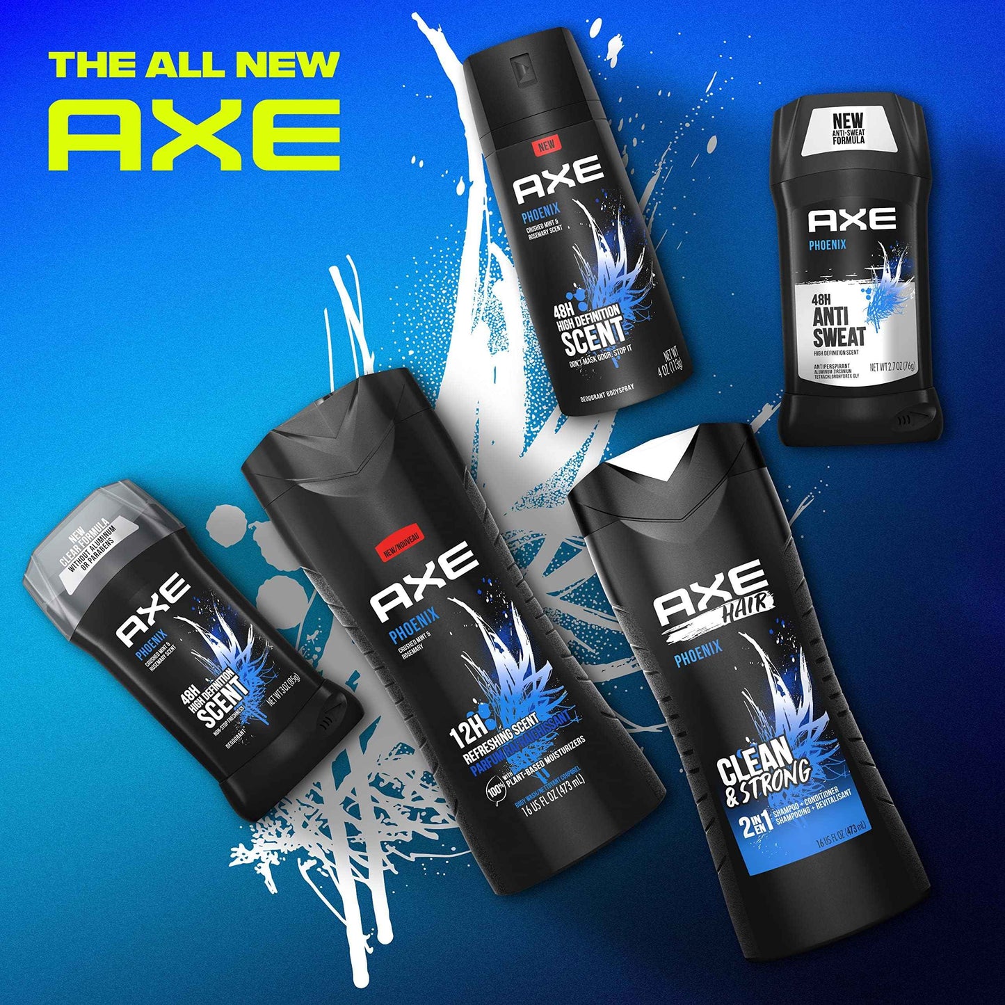 AXE Apollo Antiperspirant Deodorant Stick For Men Sage & Cedarwood 48 Hr Anti Sweat Mens Deodorant & Body Wash Phoenix 4 Count 12h Refreshing Scent Crushed Mint & Rosemary Men's Body Wash