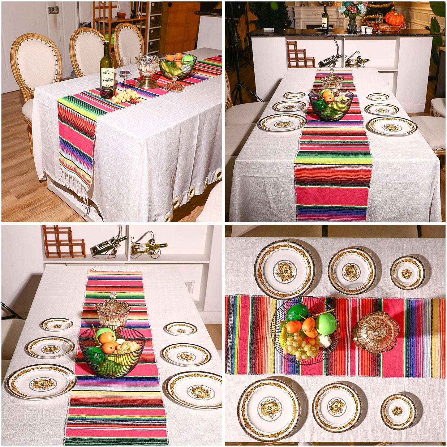 10 Pieces Mexican Serape Table Runners 14 x 84 Inch Mexican Theme Party Table Decorations Fringe Cotton Table Runner Cinco De Mayo Mexican Fiesta Party Runners Decor