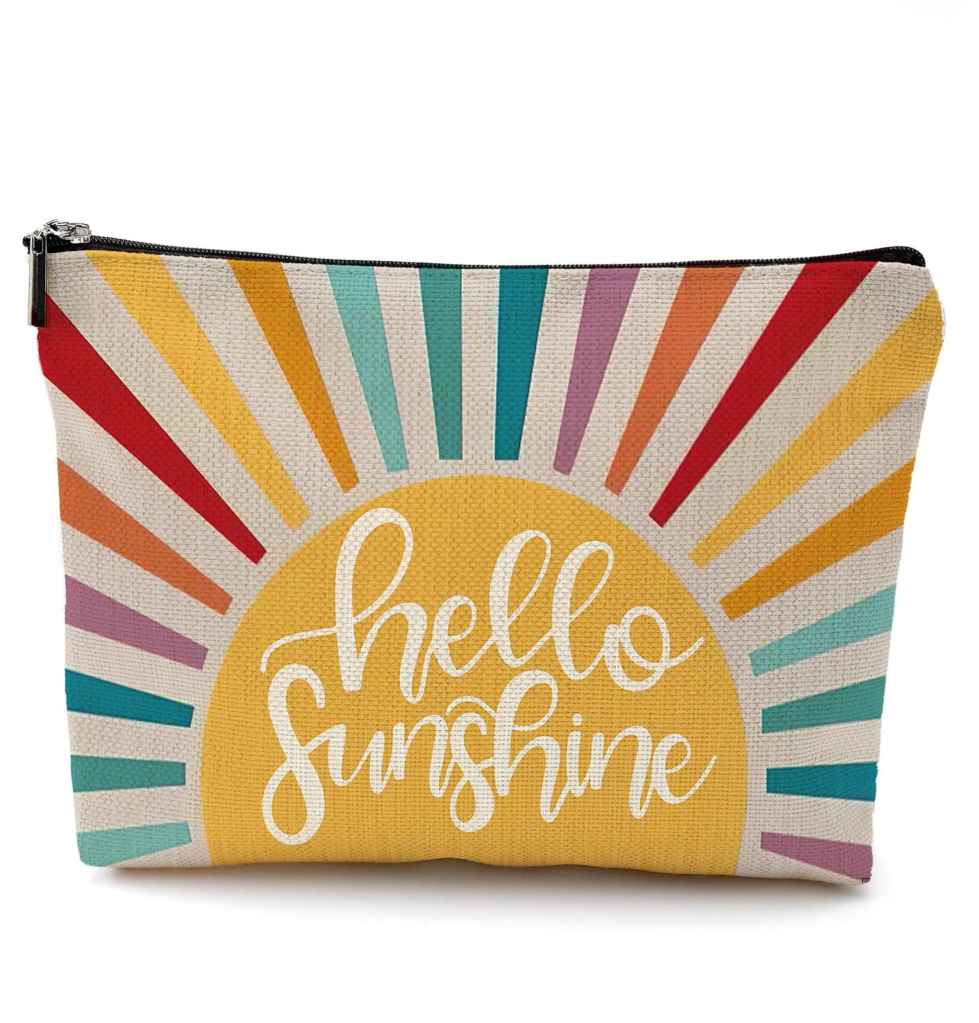 OHSUL Hello Sunshine Inspirational Makeup Bag,Boho Sun Colorful Sunshine Ray Cosmetic Bag Travel Pouch,Boho Travel Makeup Bag,Gifts for Boho Lovers Girls