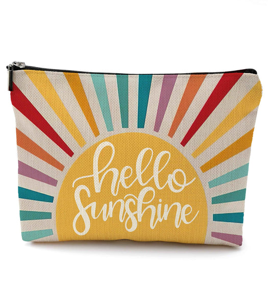 OHSUL Hello Sunshine Inspirational Makeup Bag,Boho Sun Colorful Sunshine Ray Cosmetic Bag Travel Pouch,Boho Travel Makeup Bag,Gifts for Boho Lovers Girls