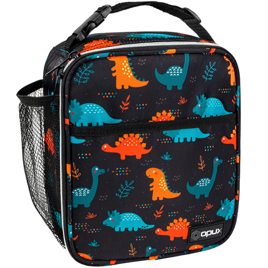 OPUX Premium Insulated Lunch Box, Soft School Lunch Bag for Kids Boys Girls, Leakproof Small Lunch Pail Men Women Work, Reusable Compact Cooler Tote Lunchbox for Office, Dinosaur