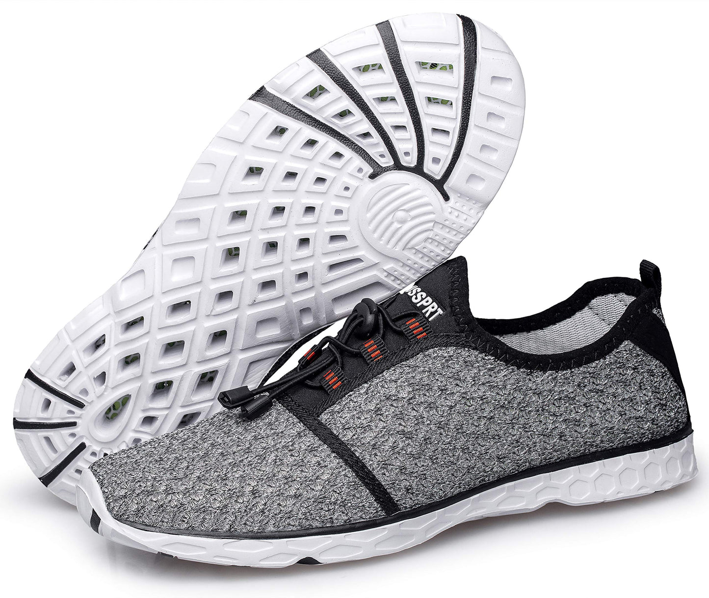 DOUSSPRT Men's Water Shoes Quick Drying Sports Aqua Shoes GreyWhite Size 8